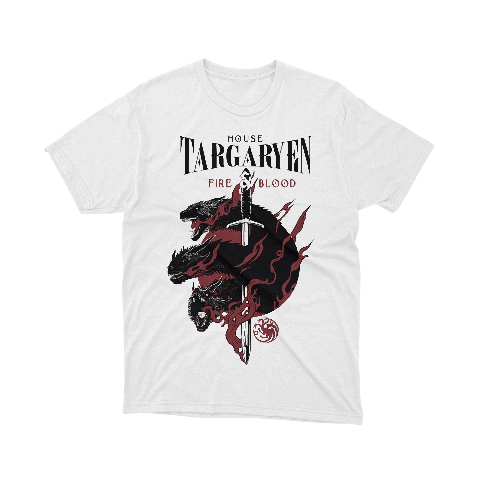 House Targaryen Fire and Blood Sword and Dragons White Shirt Game of Thrones Fan Gift