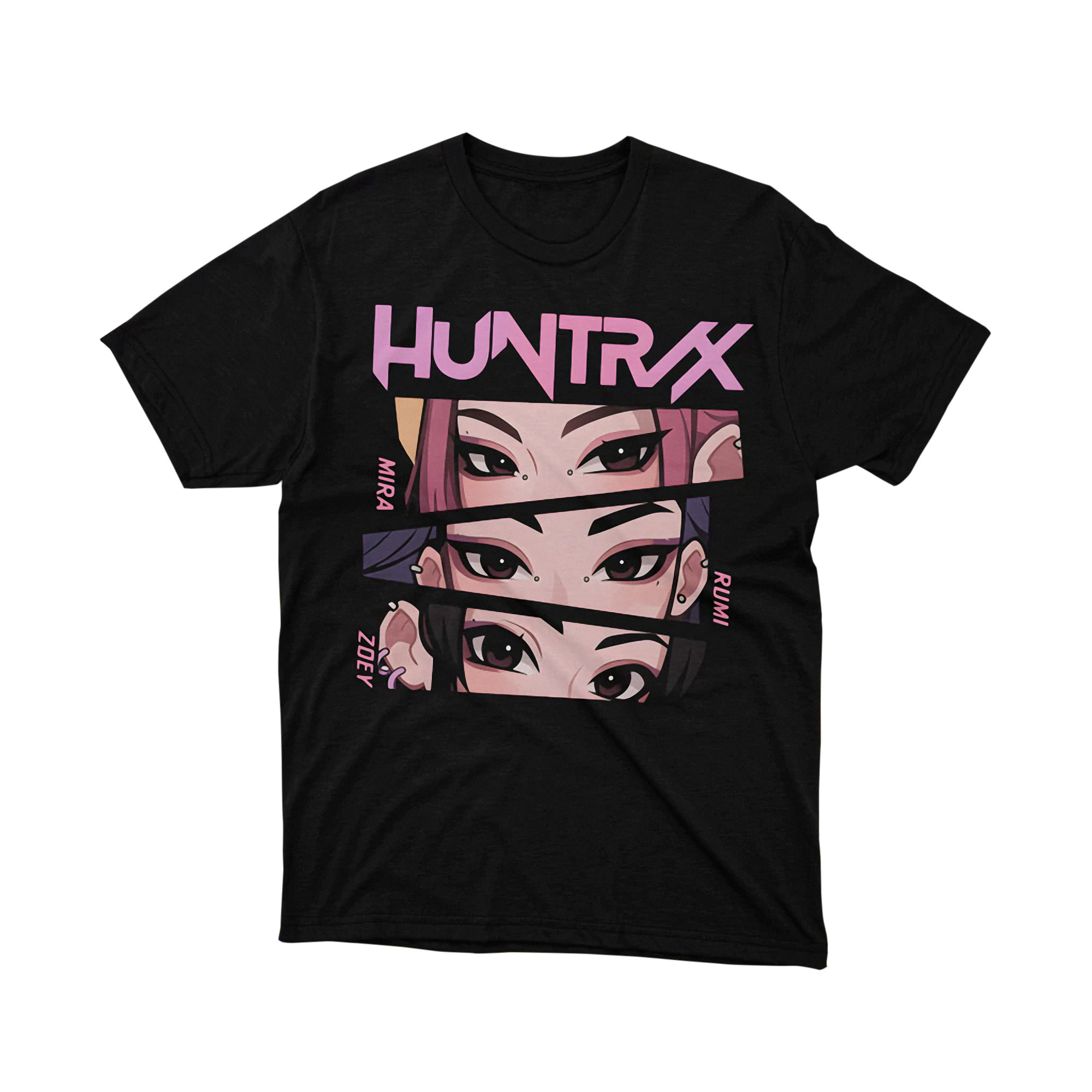 Huntrx Kpop Girl Group Eyes Portrait Anime Graphic Tee Black Unisex Shirt