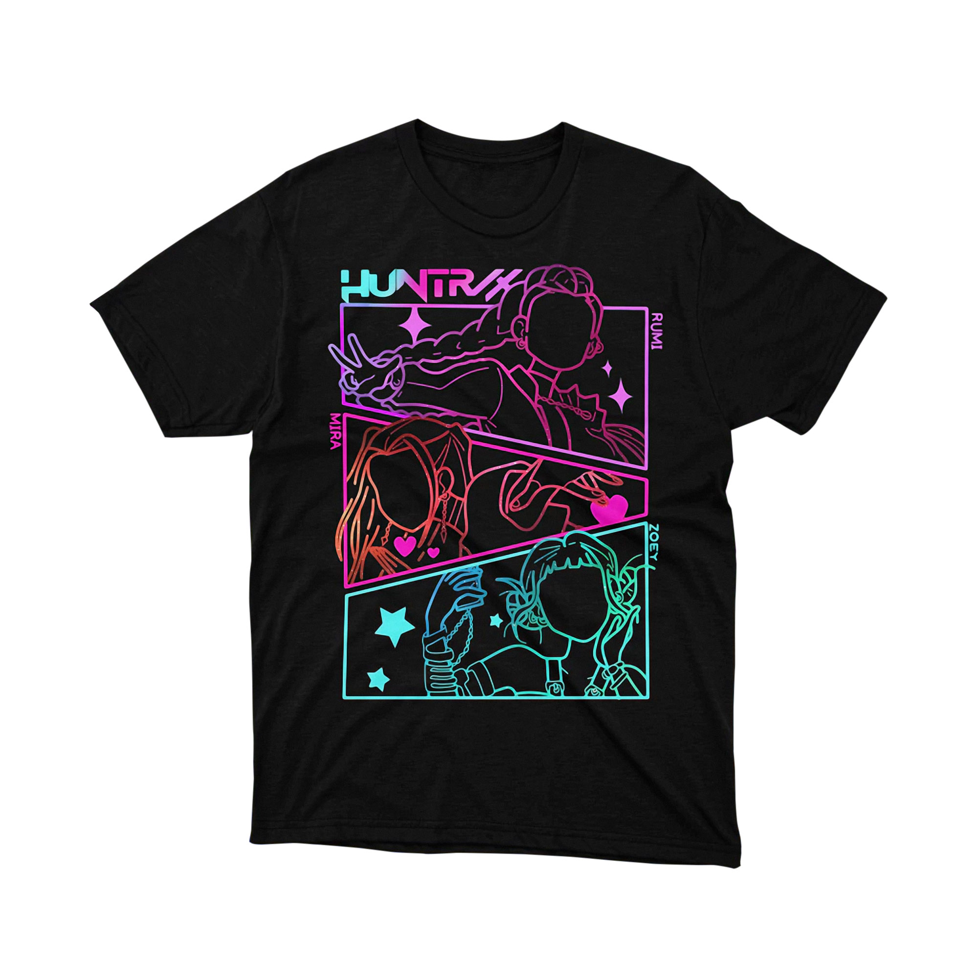 HUNTRX Mira Rumi Zoey Neon Outline Manga T Shirt