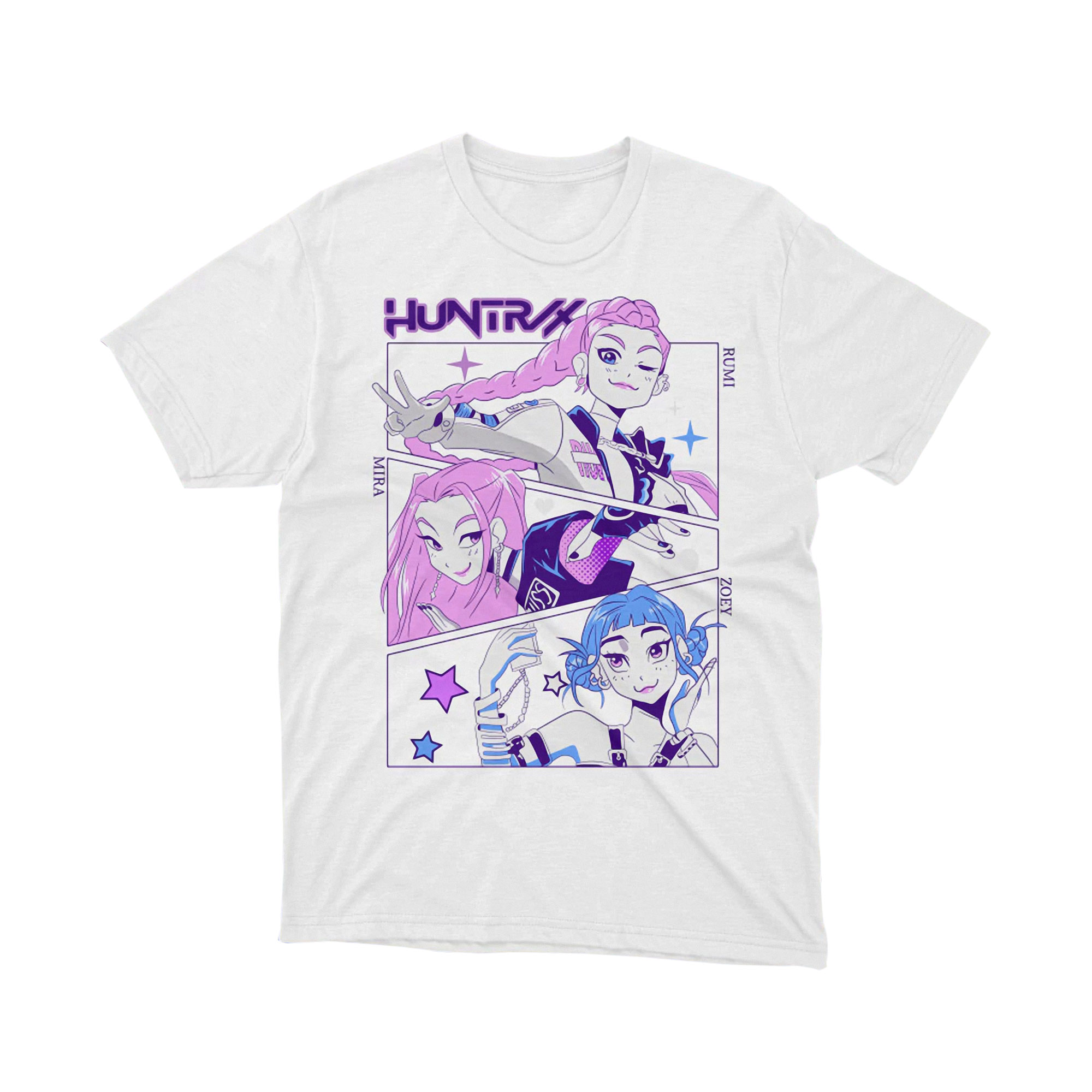 HUNTRX Mira Rumi Zoey Neon Pink Blue T Shirt White