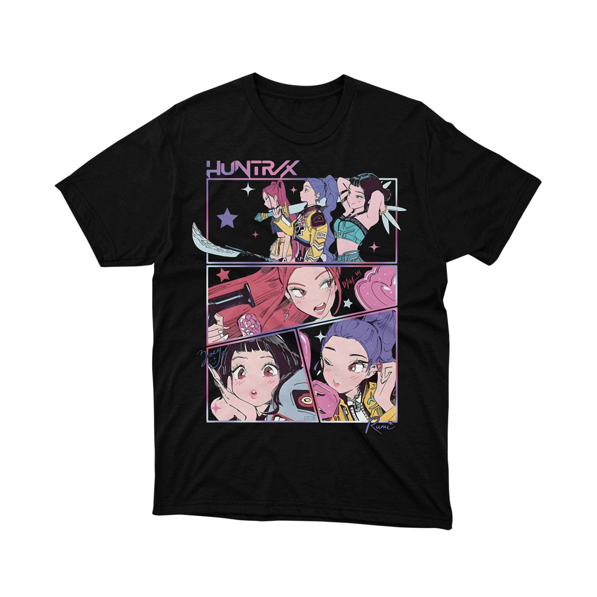 HUNTRX Neon Manga Girls Quad Panel T Shirt
