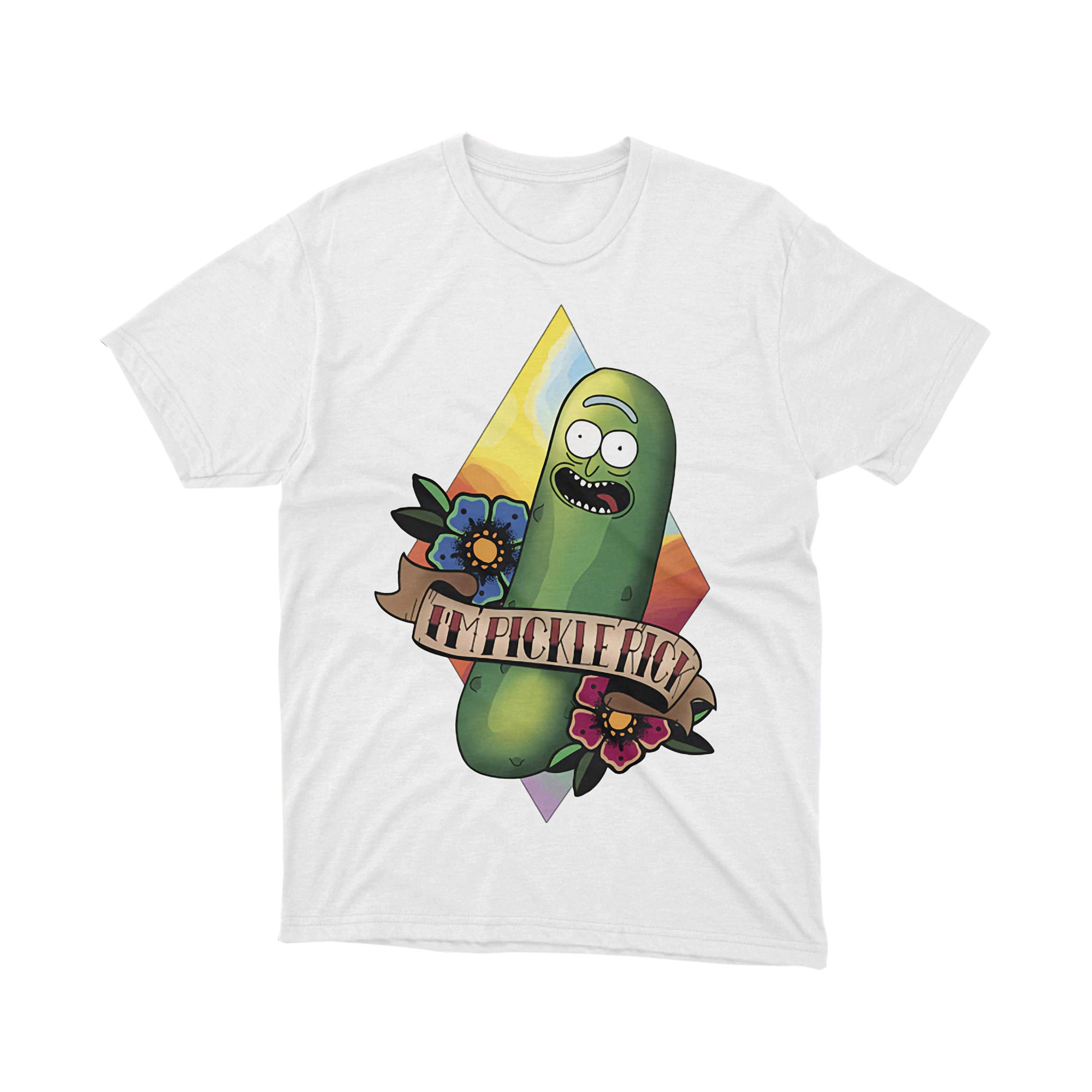 I Am Pickle Rick Cartoon T Shirt Vintage Pickle Rick and Flowers Unisex
