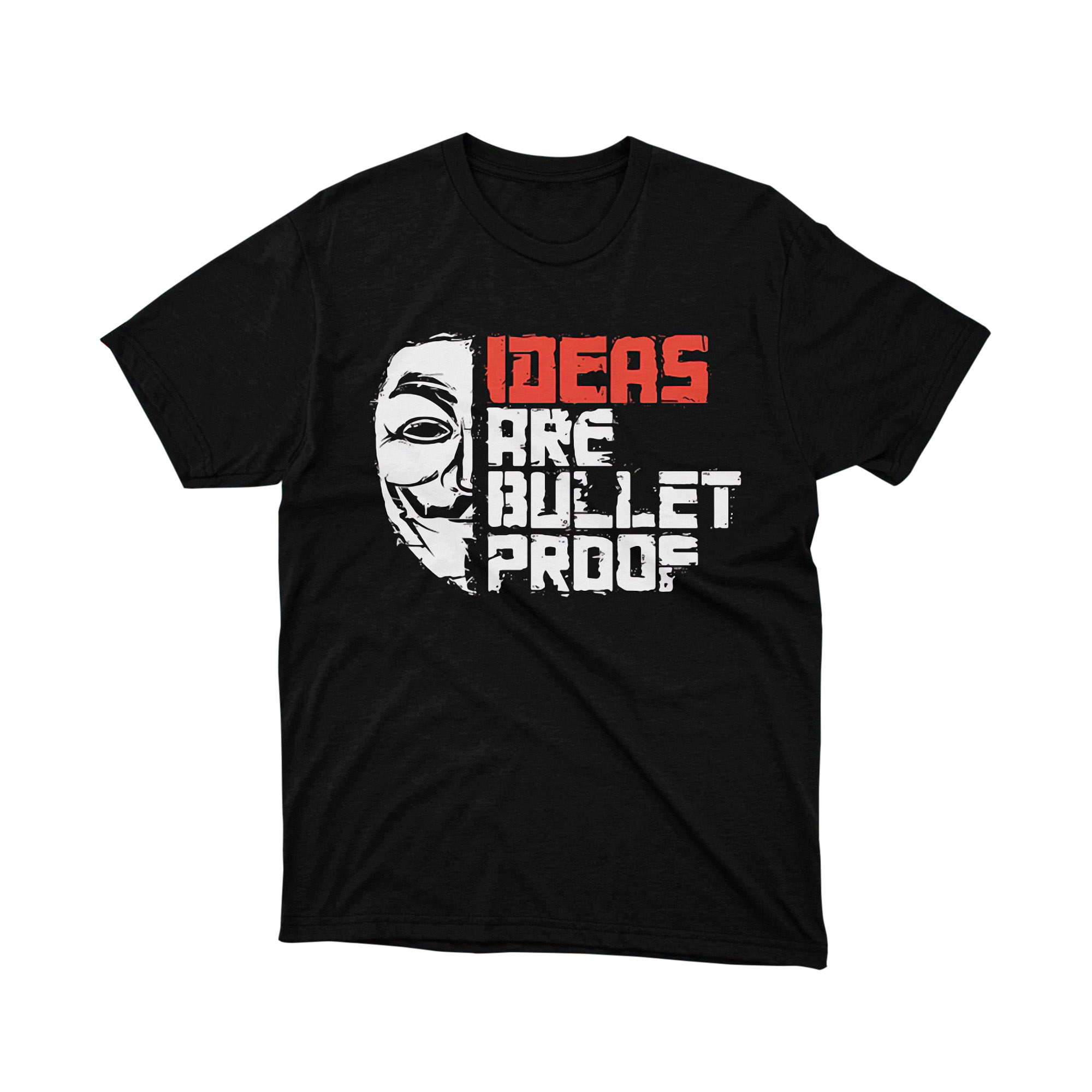 Ideas Are Bulletproof Guy Fawkes Mask V for Vendetta Parody T Shirt Red Text Unisex