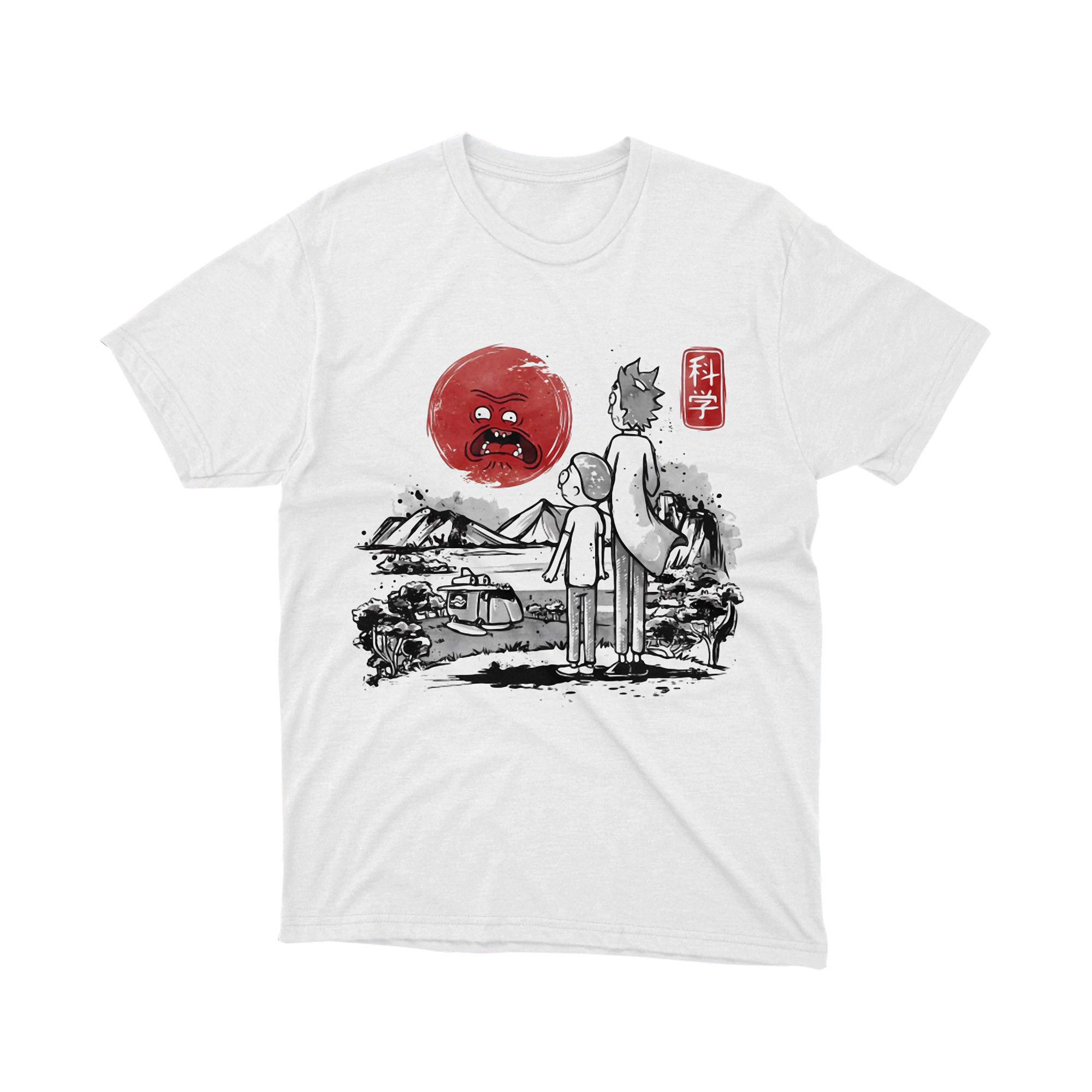 Japanese Sun Rick and Morty Ukiyoe Art T Shirt Asian Style Parody Landscape