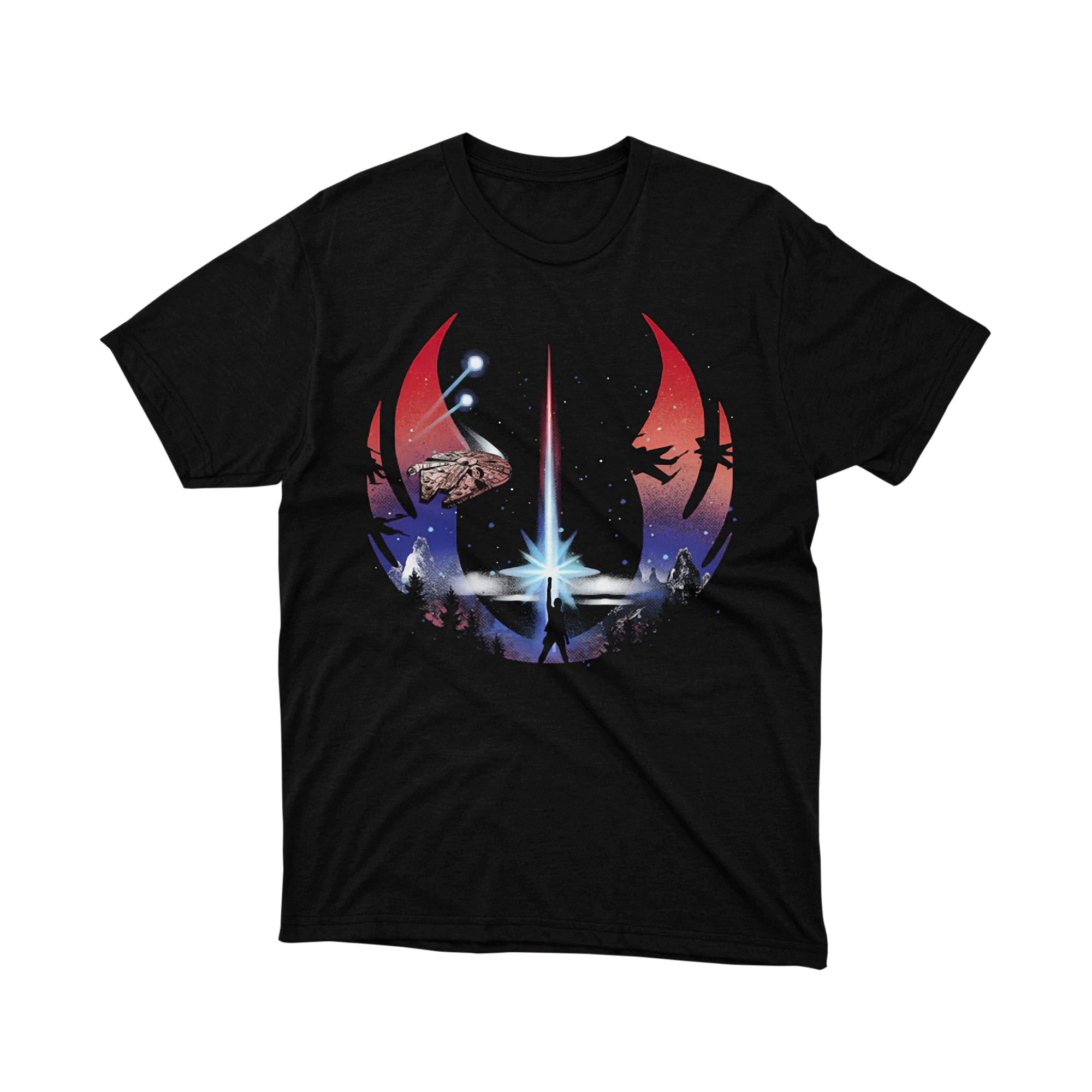 Jedi Symbol Cosmic Force Star Wars Parody T Shirt Millennium Falcon Blue Red Unisex