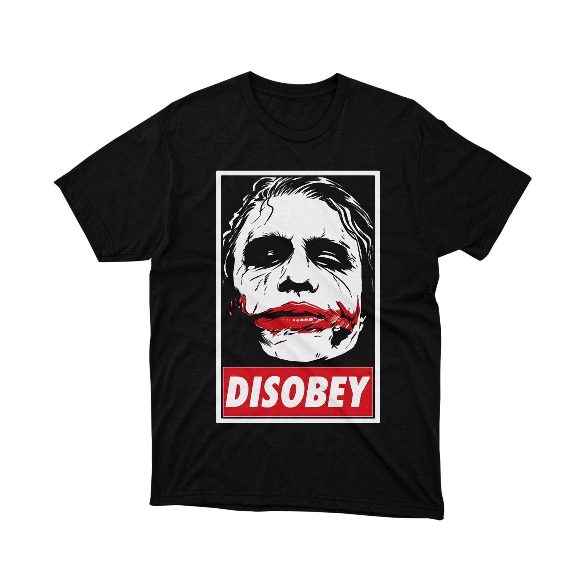 Joker Disobey Poster Red Parody T Shirt Street Art Comic Villain Unisex