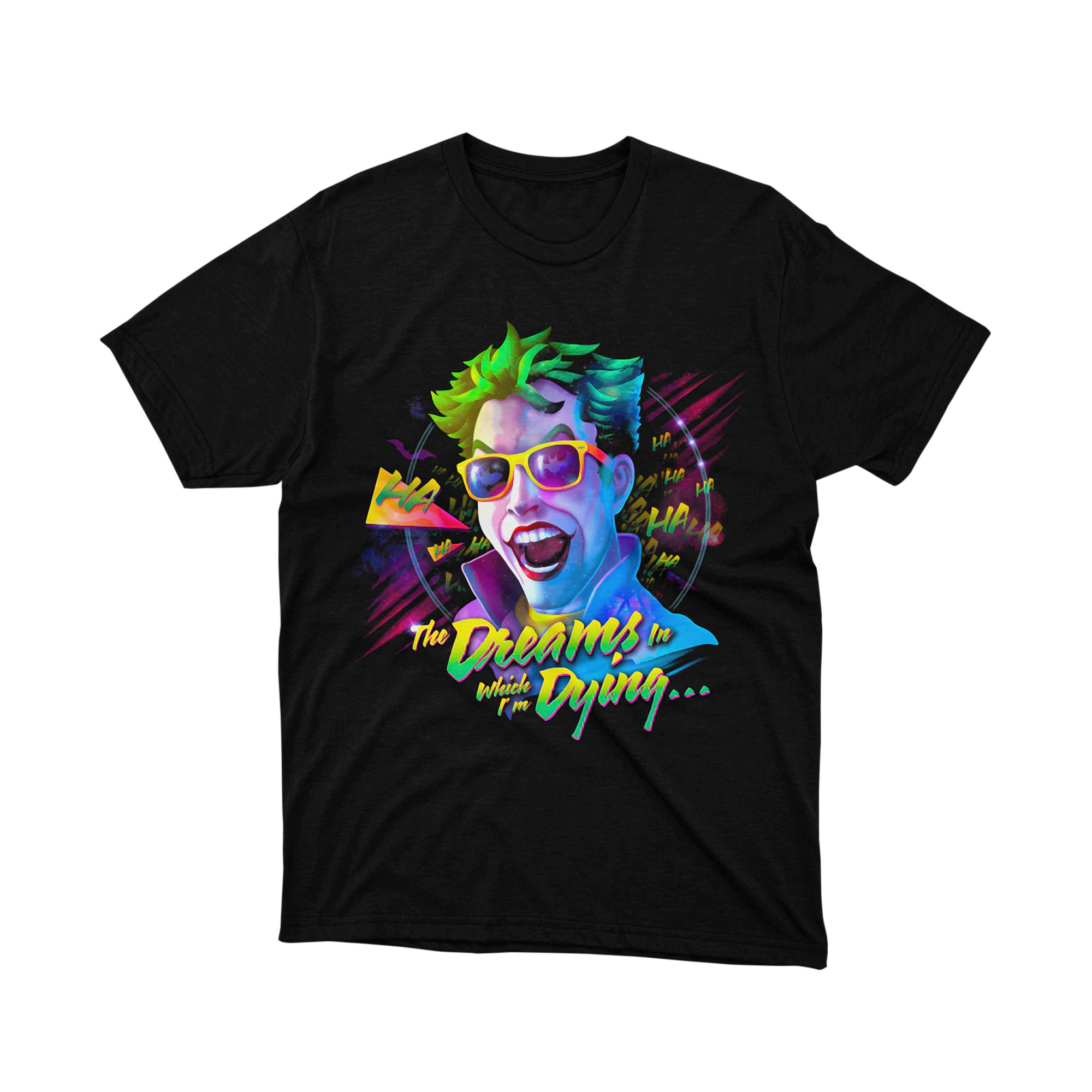 Joker Neon Sunglasses Dreams Dying Parody T Shirt Retro Comic Villain Unisex