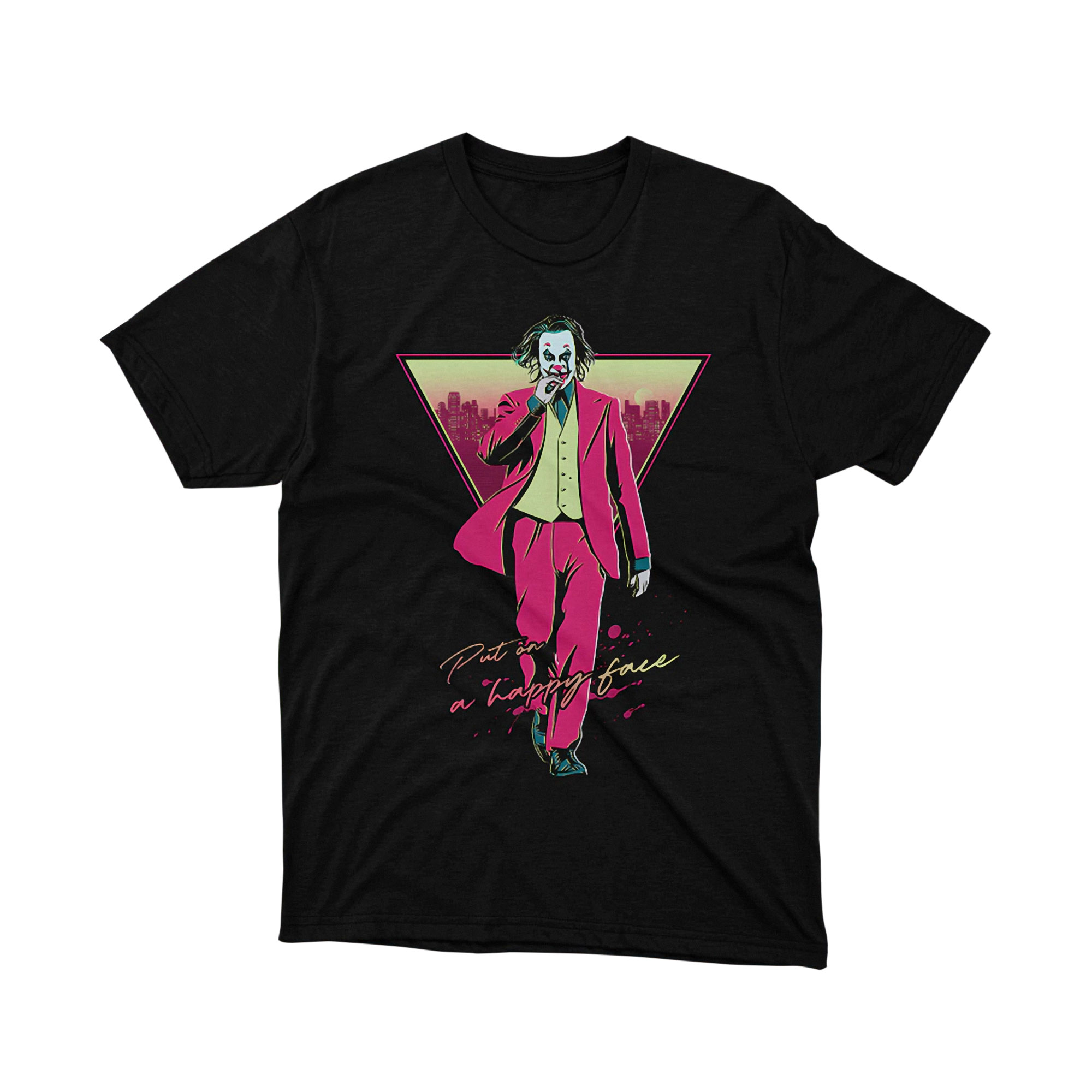 Joker Put On A Happy Face Triangle Art Parody T Shirt Comic Villain Unisex