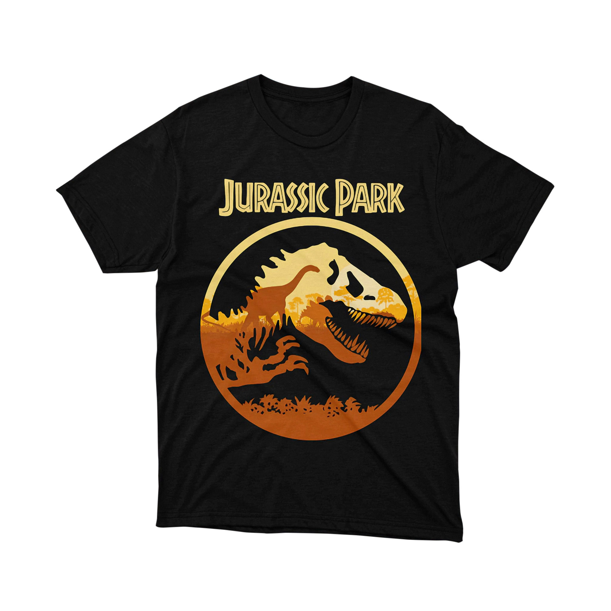 Jurassic Park T Rex Skeleton Sunrise Silhouette T Shirt