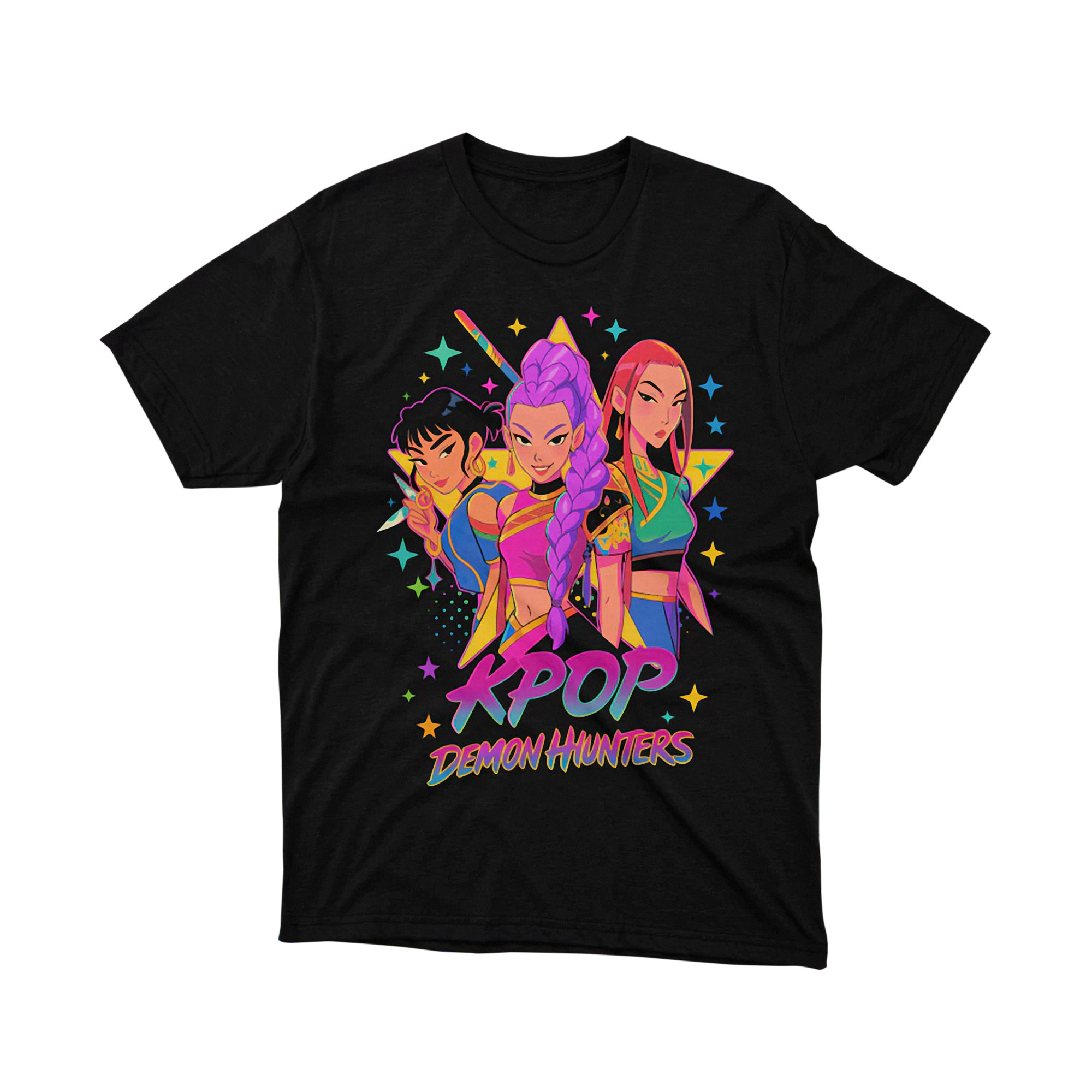 Kpop Demon Hunters Huntrx Girl Group Star Neon Art Graphic Tee Colorful Shirt