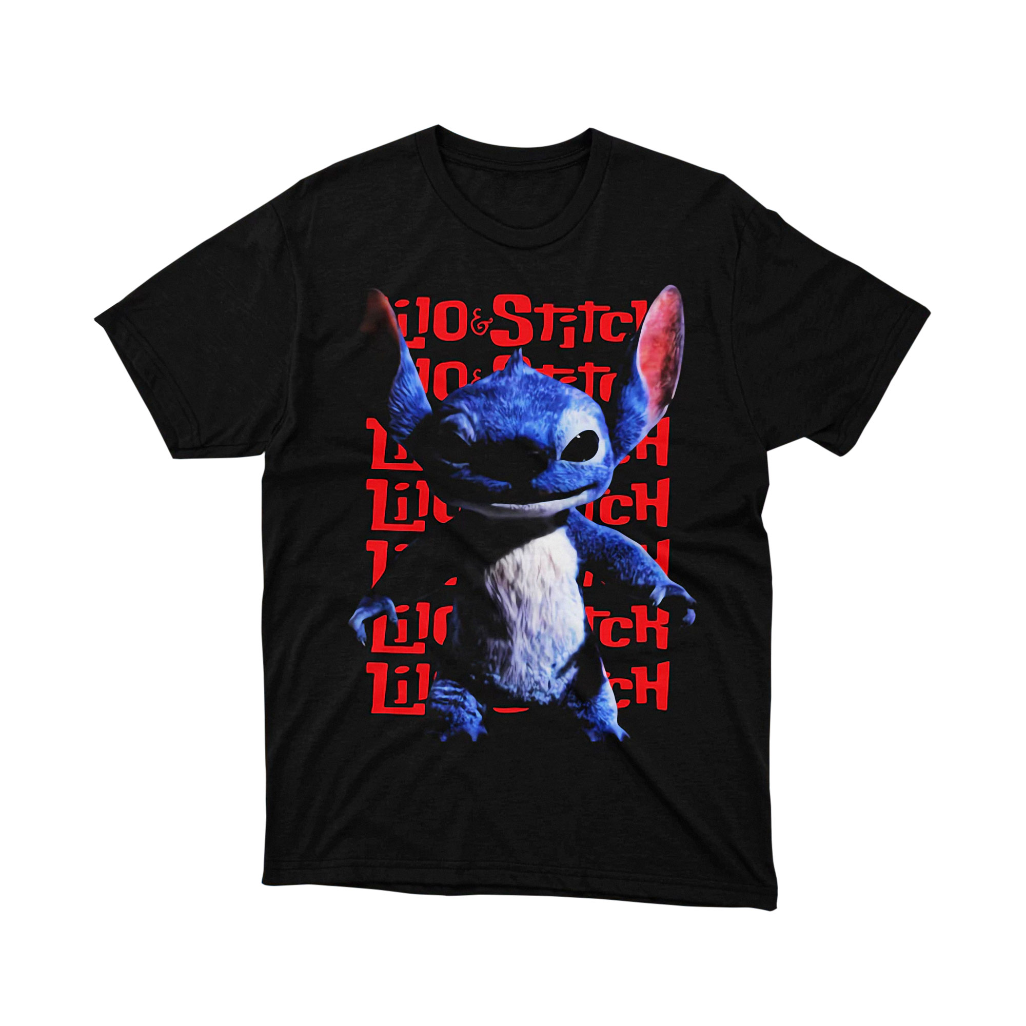 Lilo and Stitch Multiple Logos Parody T Shirt Cartoon Blue Alien Unisex