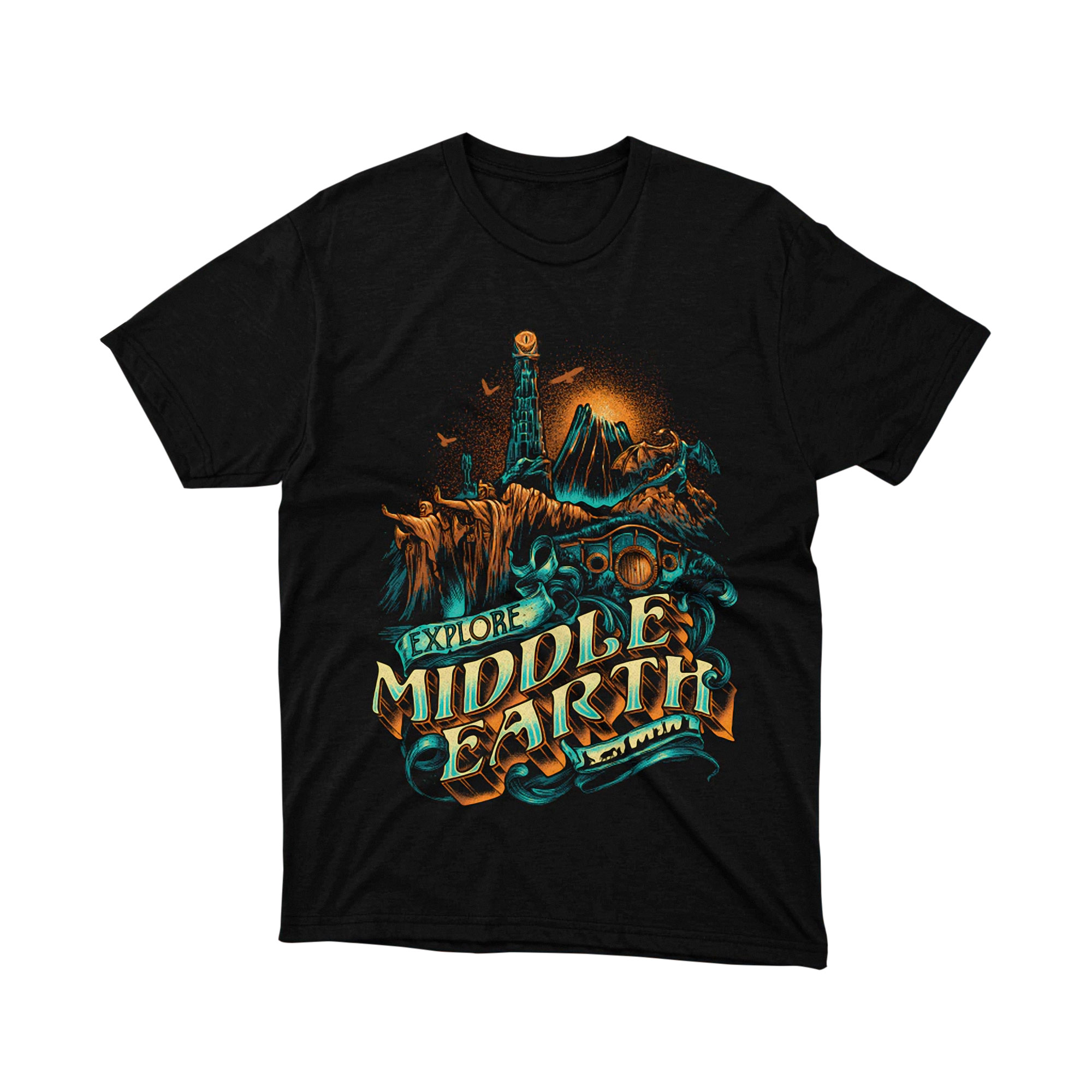Lord of the Rings Explore Middle Earth Typography T Shirt