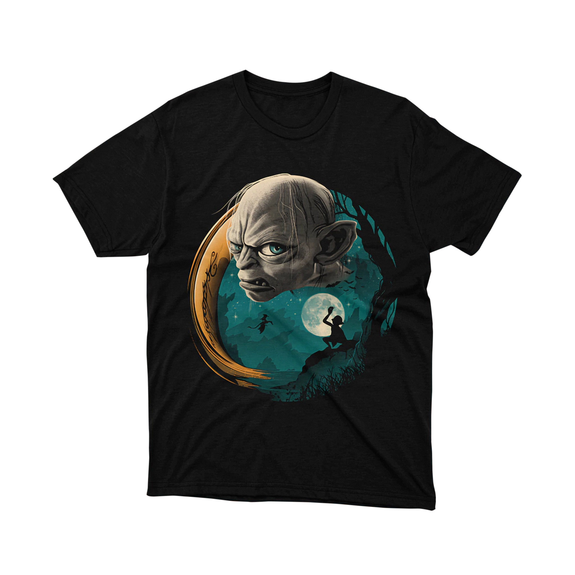 Lord of the Rings Gollum Frodo Moon Silhouette T Shirt
