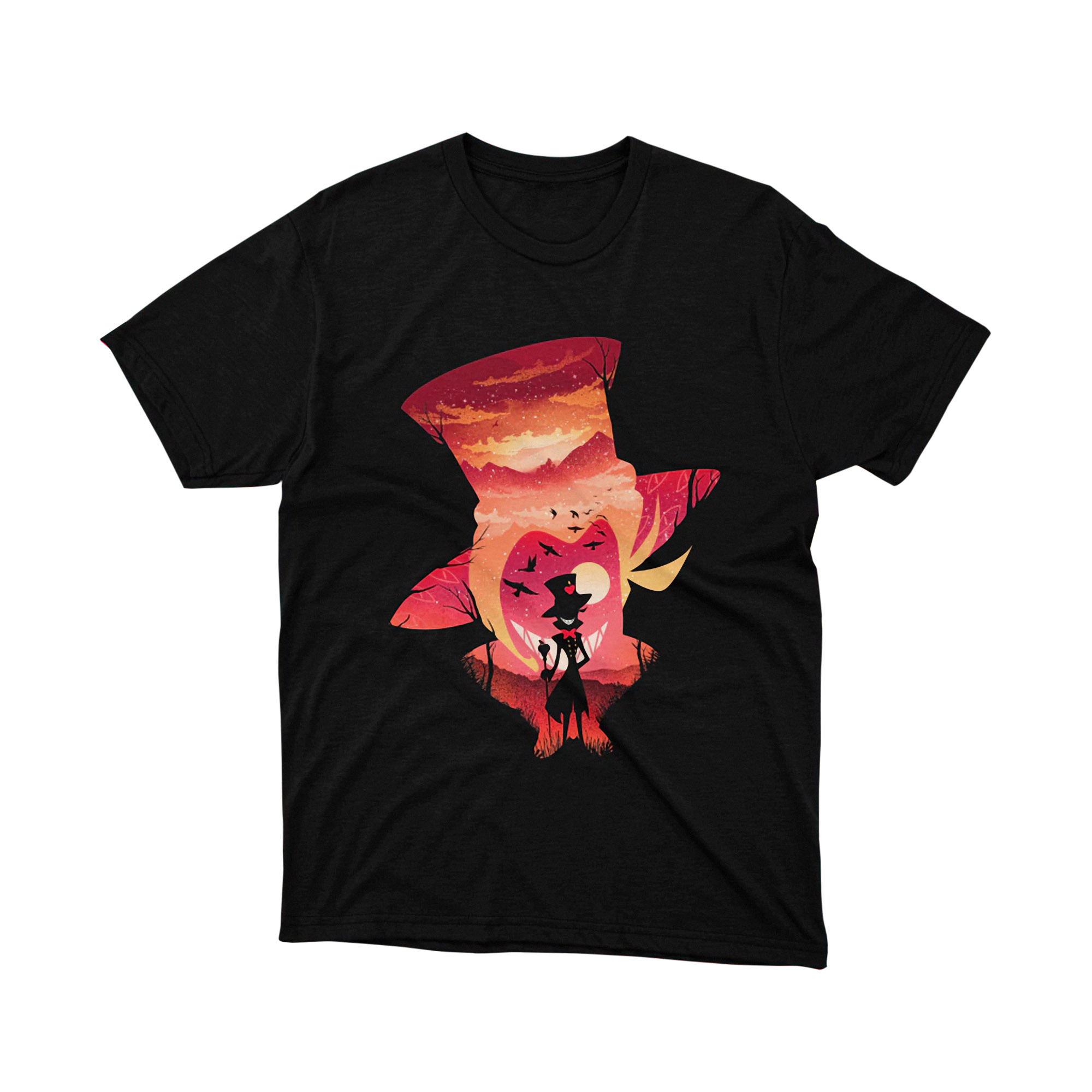 Mad Hatter Sunset Wizard Fantasy Cartoon Art Tee Magic Red Unisex Shirt