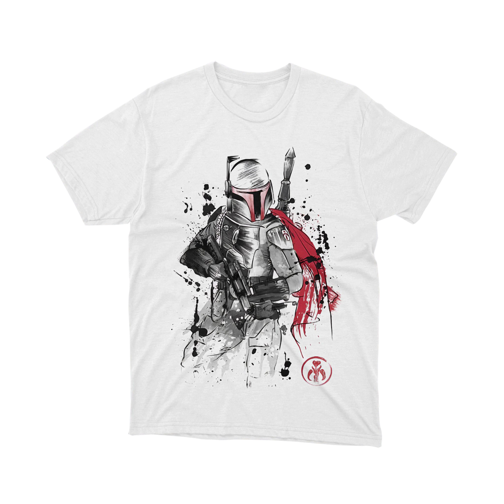 Mandalorian Ink Splash Art Star Wars Parody T Shirt Red Cape Unisex