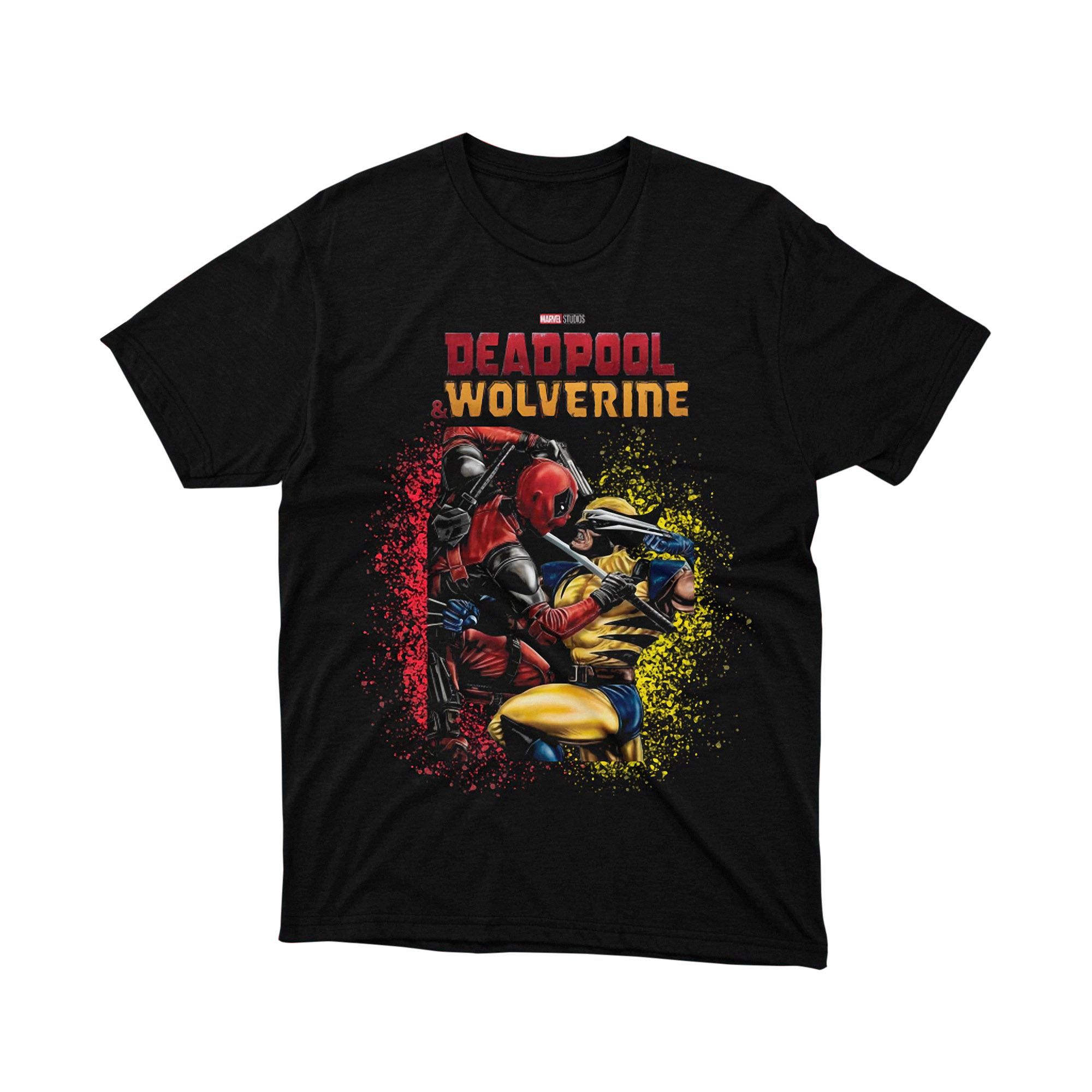 Marvel Deadpool Wolverine Red Yellow Splatter T Shirt