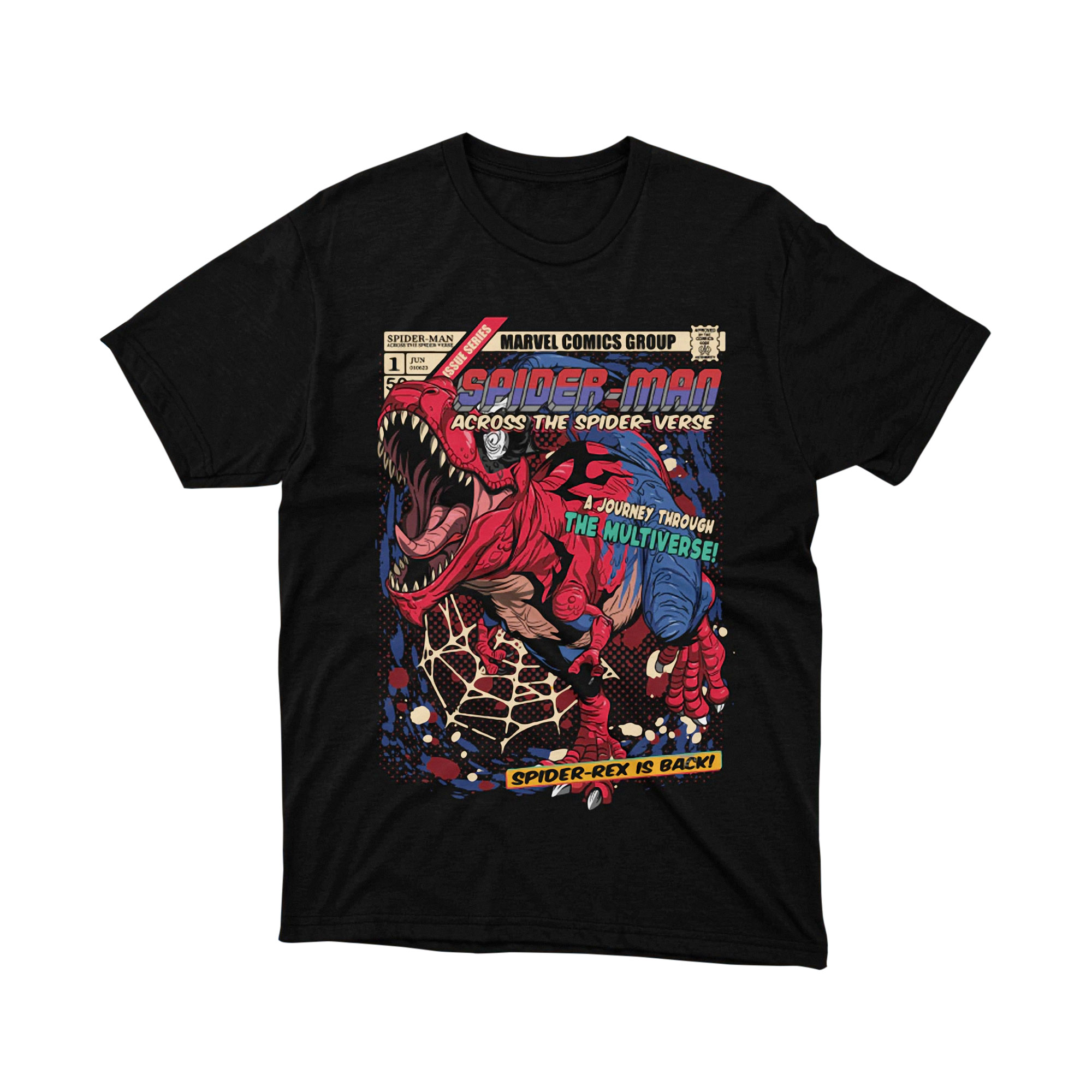 Marvel Spider Verse Spider Rex Dinosaur Comic T Shirt