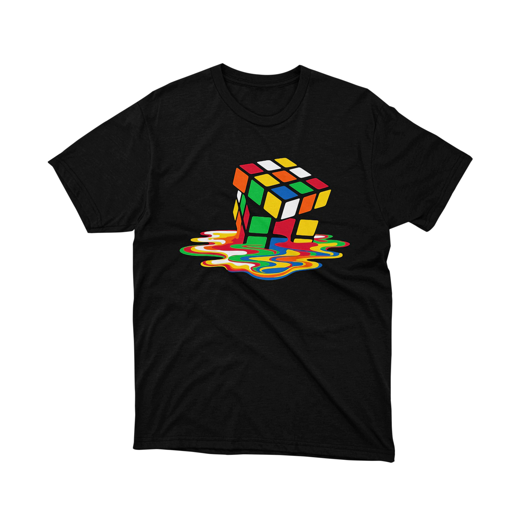 Melting Rubiks Cube Colorful 80s Retro Puzzle Tee Shirt