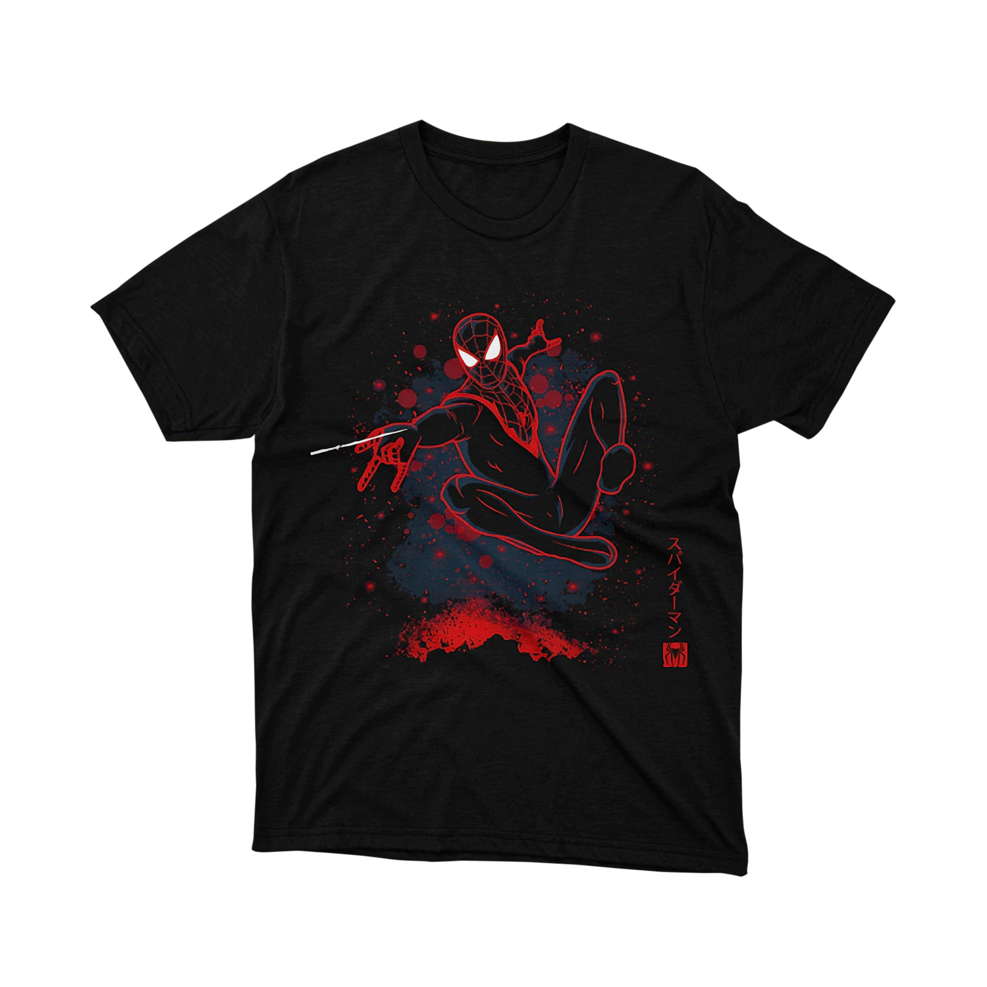 Miles Morales Japanese Ink Parody T Shirt Spiderman Marvel Hero Unisex