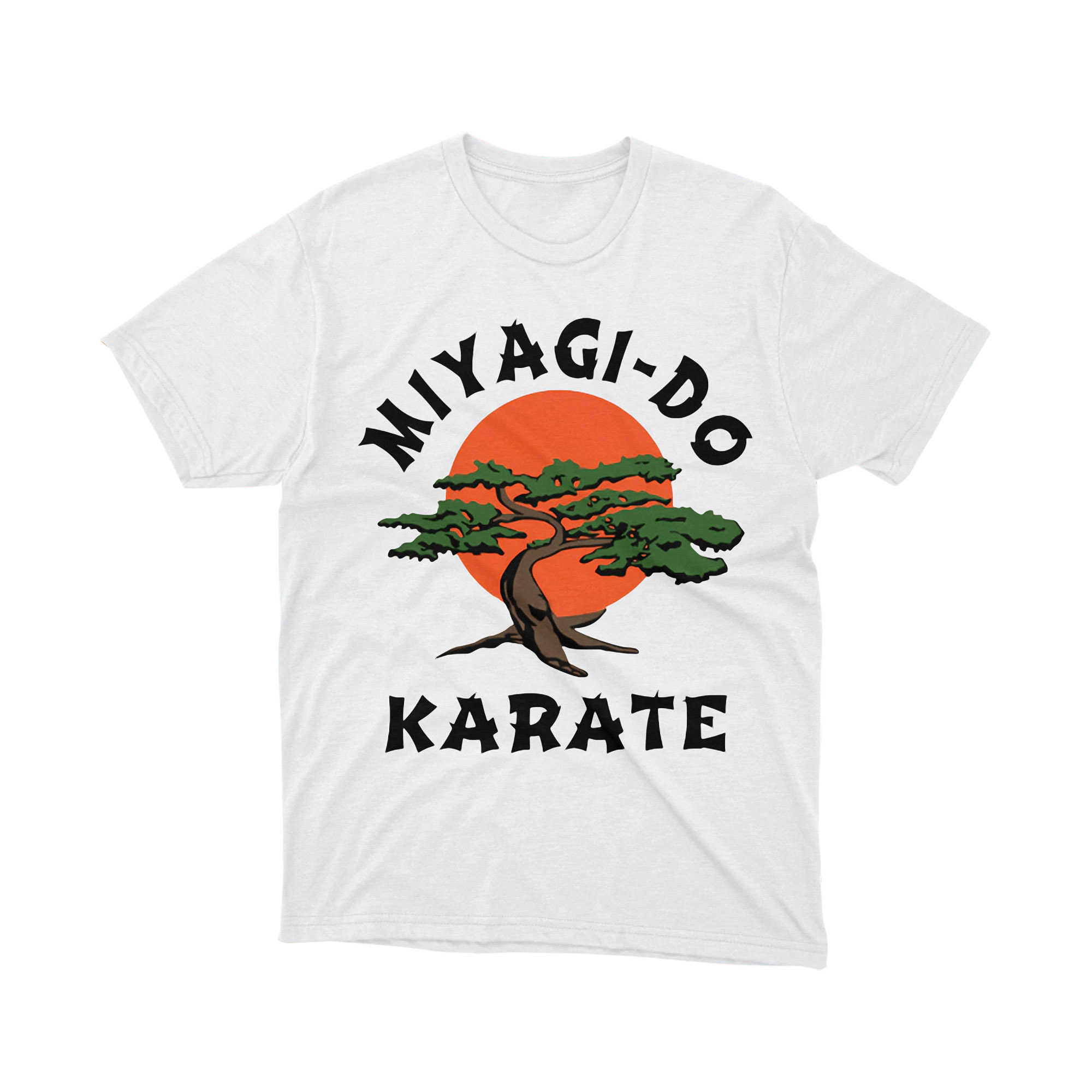 Miyagi Do Karate Dojo Bonsai Logo Retro Sun Japanese Martial Art Graphic Tee White Shirt