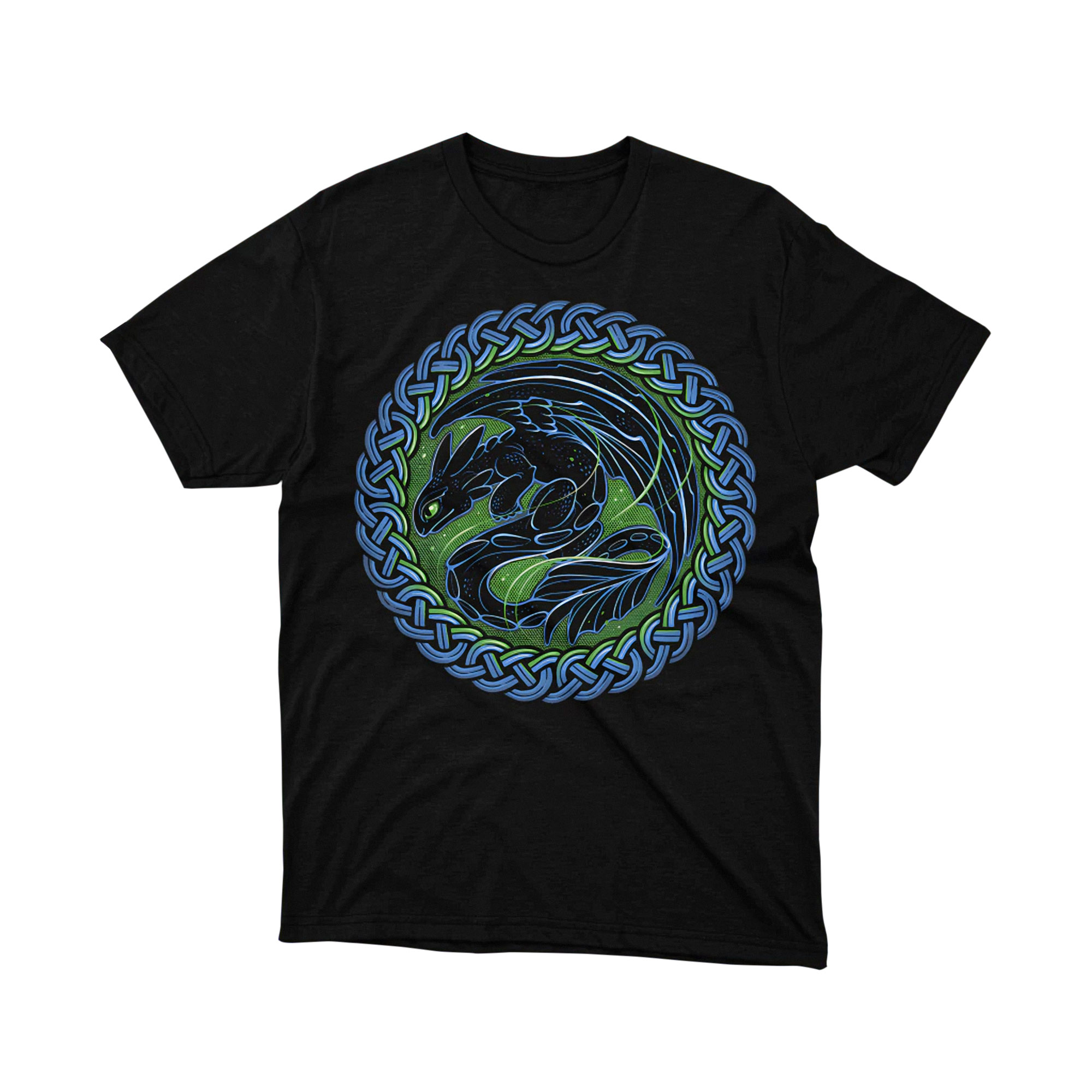 Night Fury Celtic Tribal Dragon Circle Black Tee Shirt