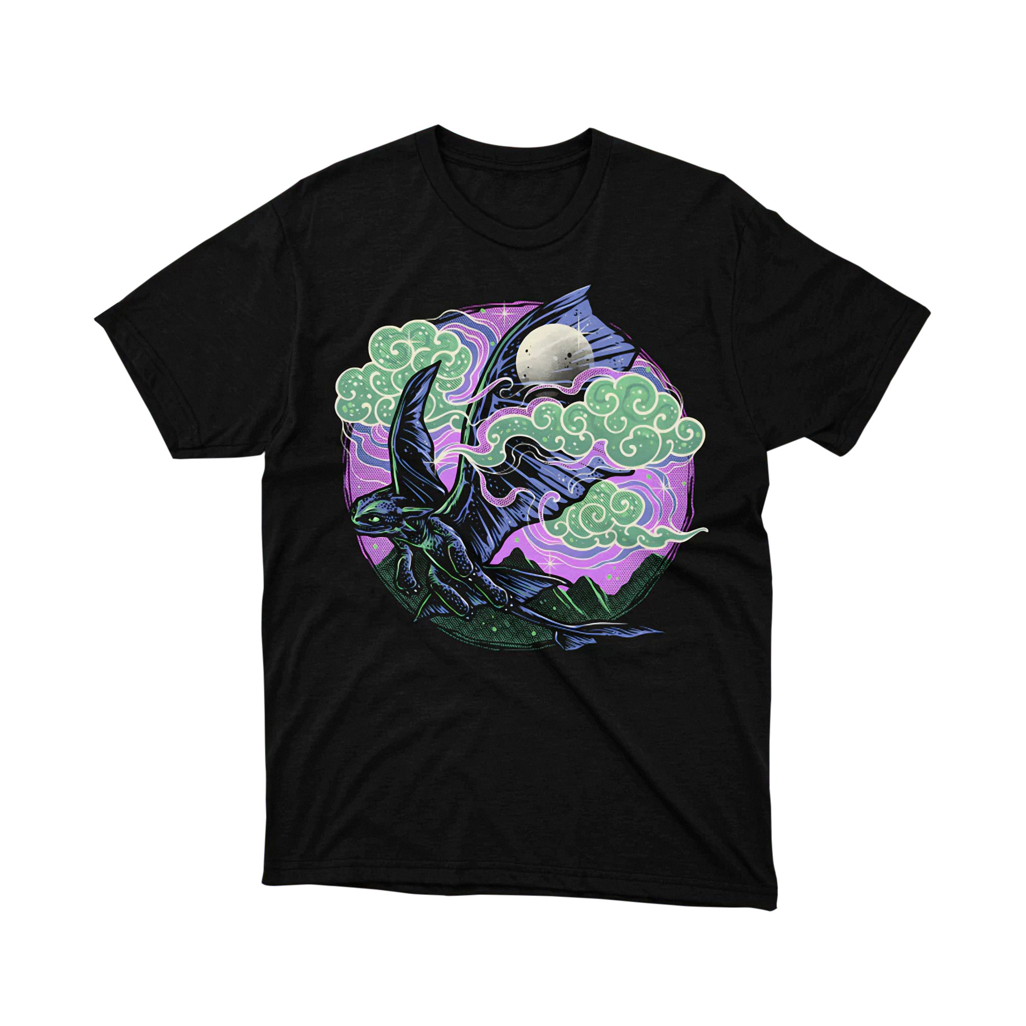 Night Fury Dragon Moon Fantasy Art Tee Shirt