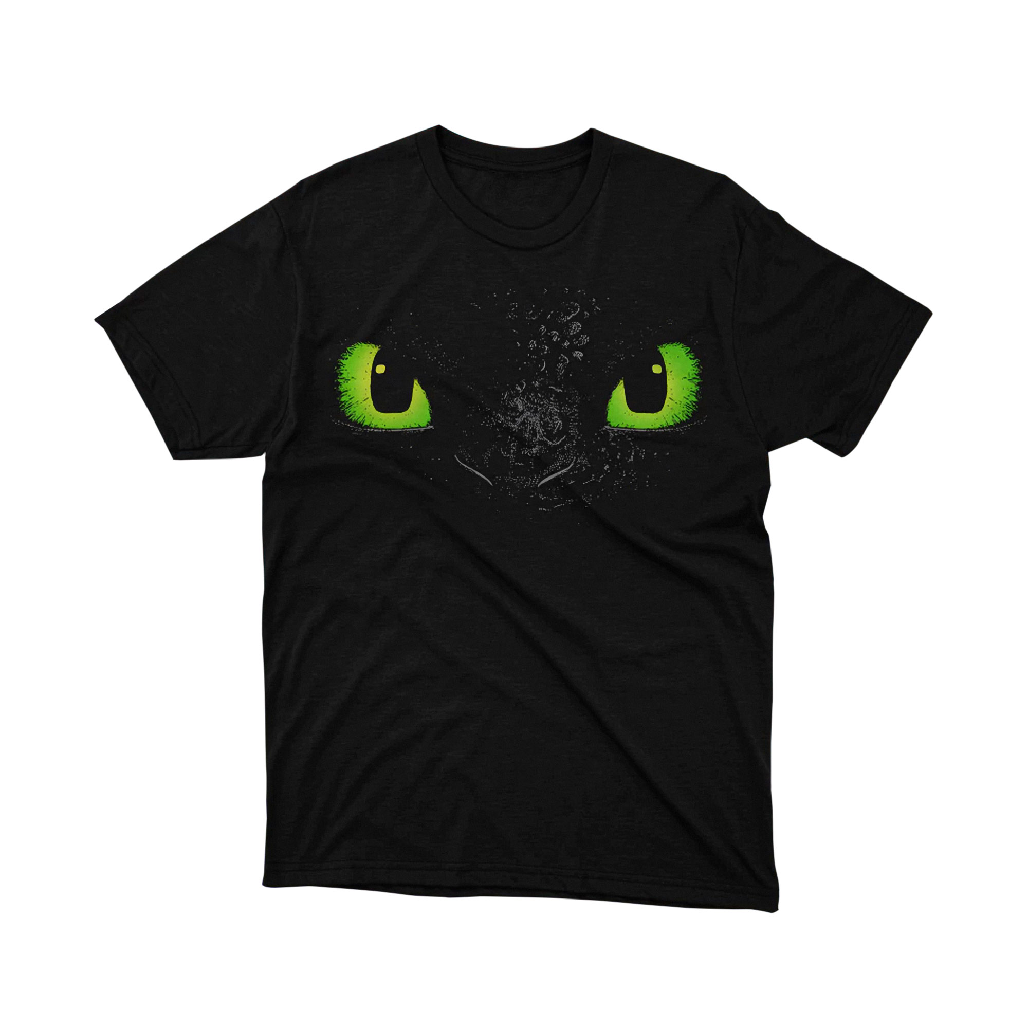 Night Fury Green Eyes Dragon Face Black Tee Shirt