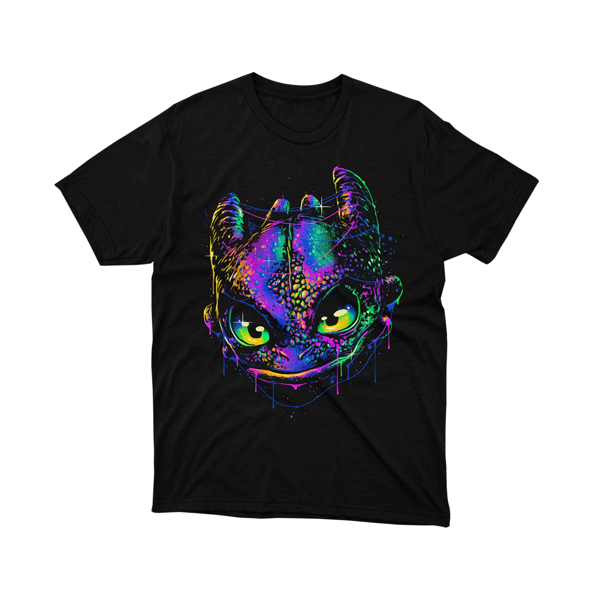 Night Fury Neon Graffiti Colorful Dragon Face Tee Shirt