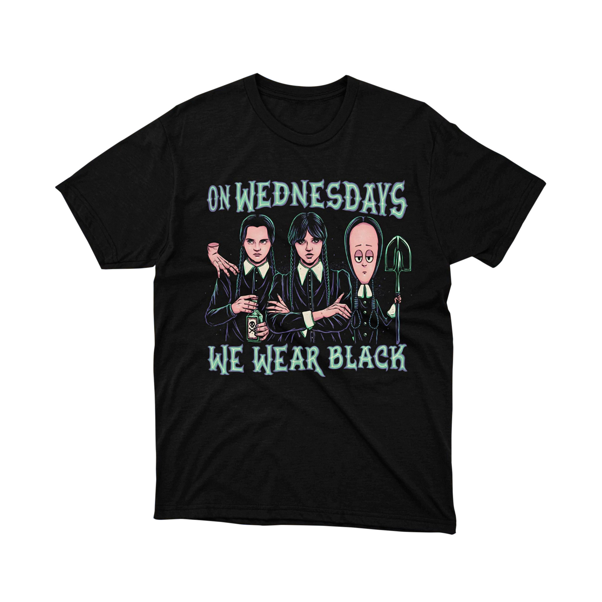On Wednesdays We Wear Black Wednesday Addams Gothic Art Girl Squad Graphic Tee Shirt