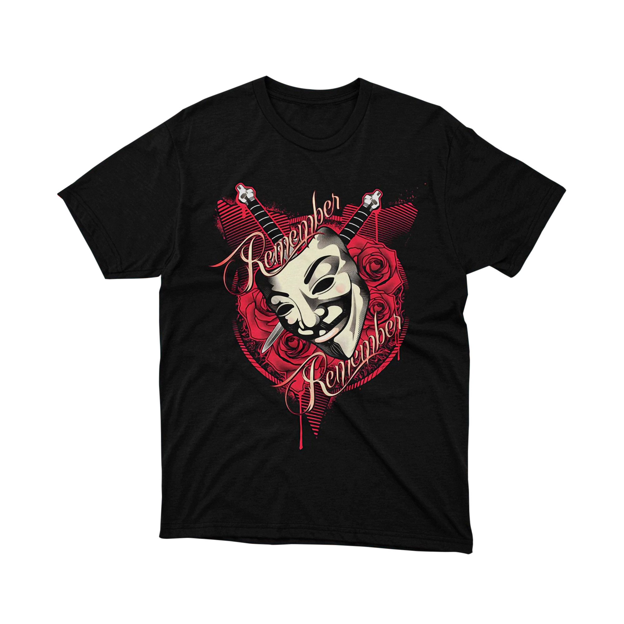 Remember Remember Mask Roses Swords V for Vendetta Parody T Shirt Red Gothic Unisex