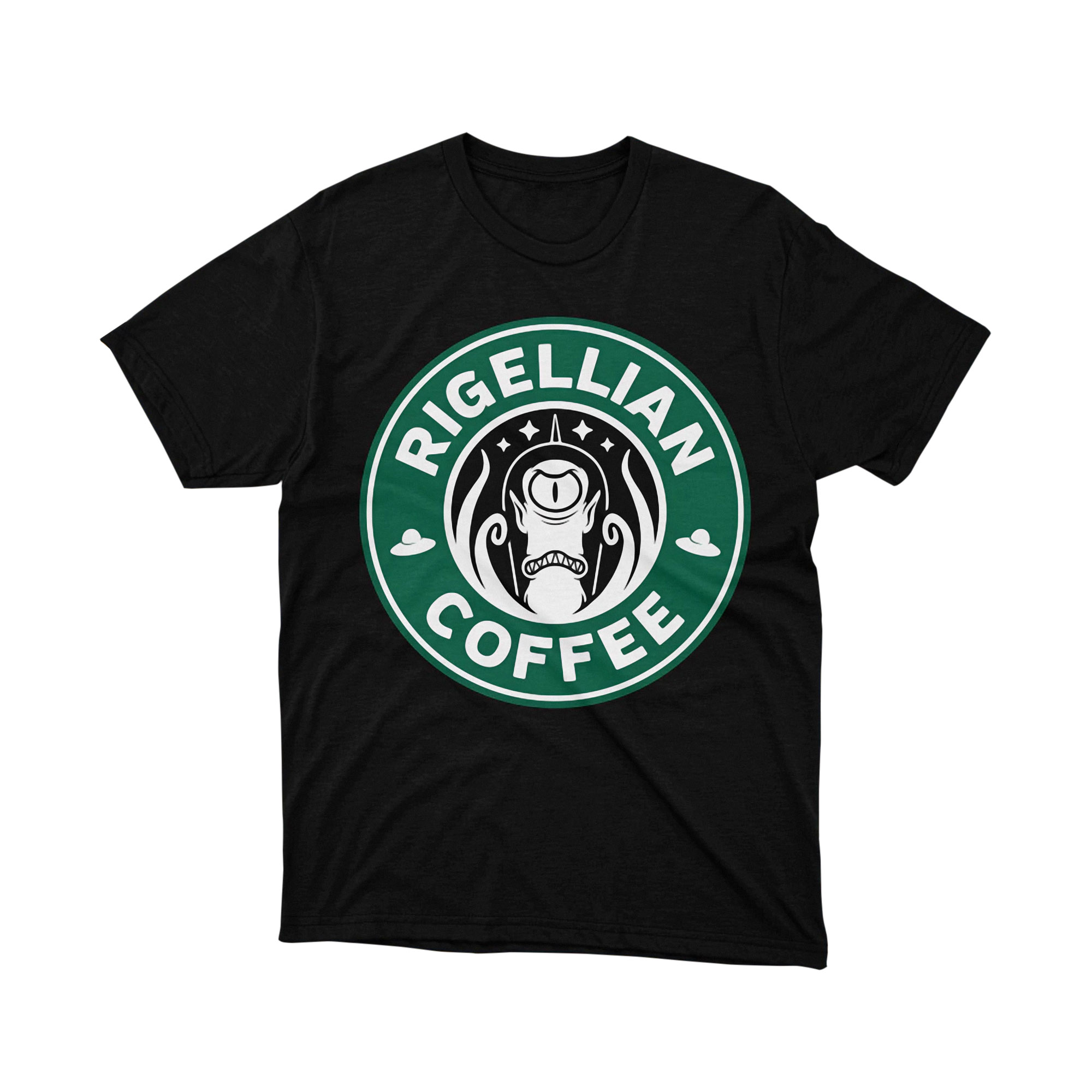 Rigellian Coffee Alien Parody Logo T Shirt Unisex Funny Graphic Tee