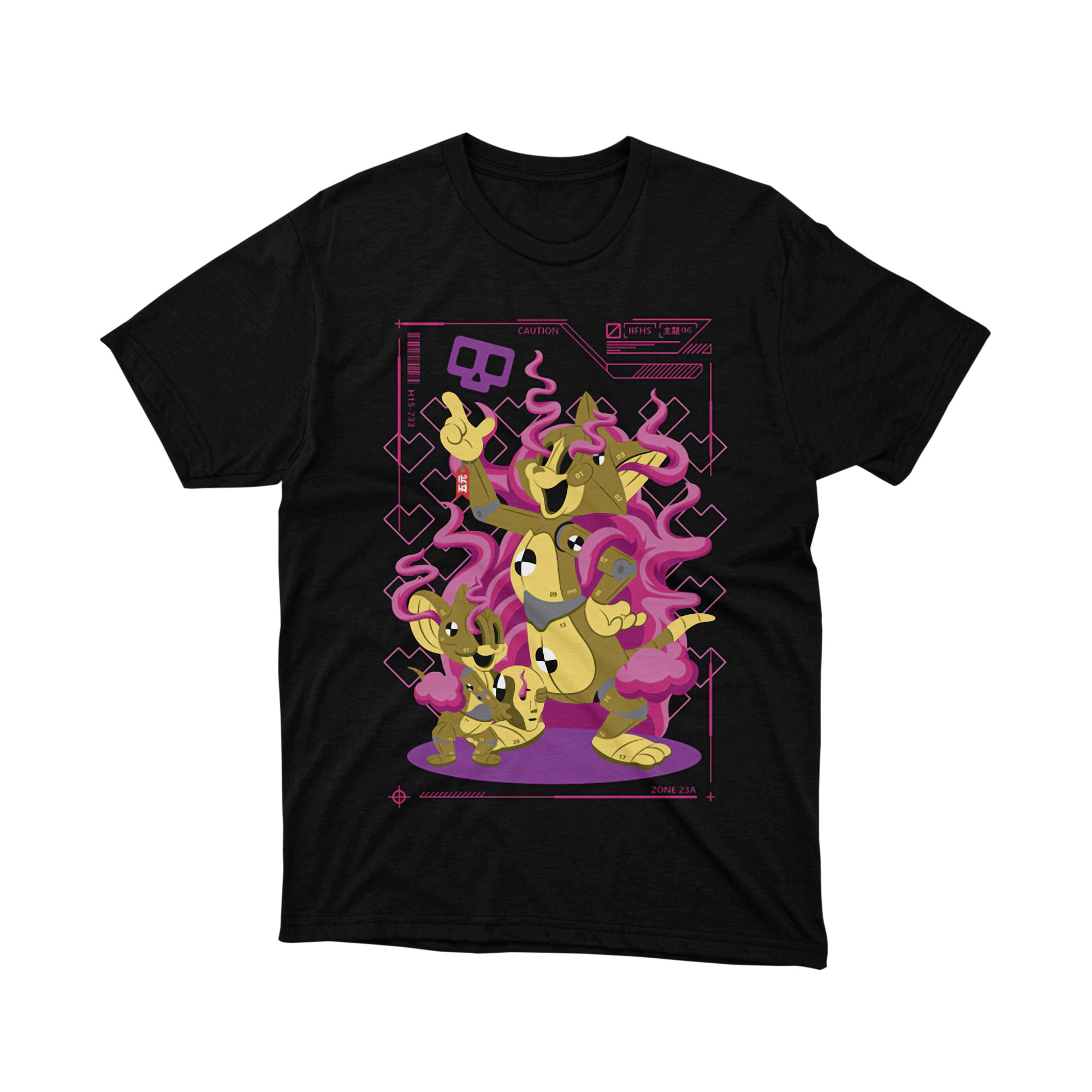 Robot Dog Family Vaporwave Cartoon Tee Shirt