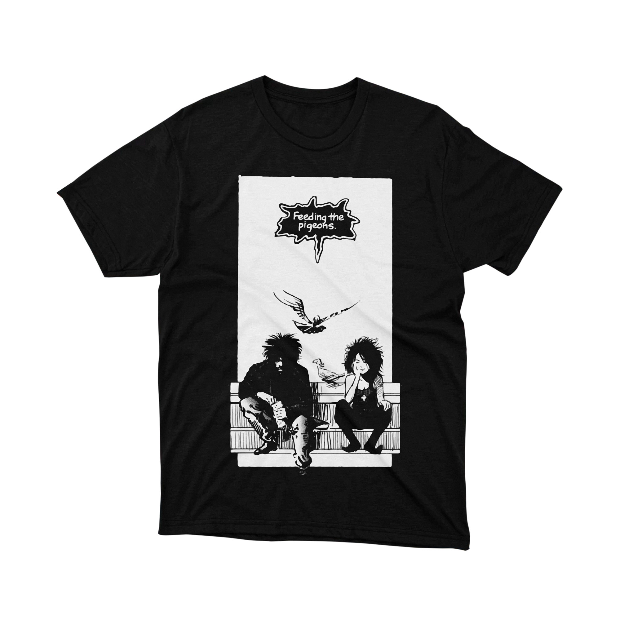 Sandman Death Feeding The Pigeons Parody T Shirt Endless Comic Black White Unisex