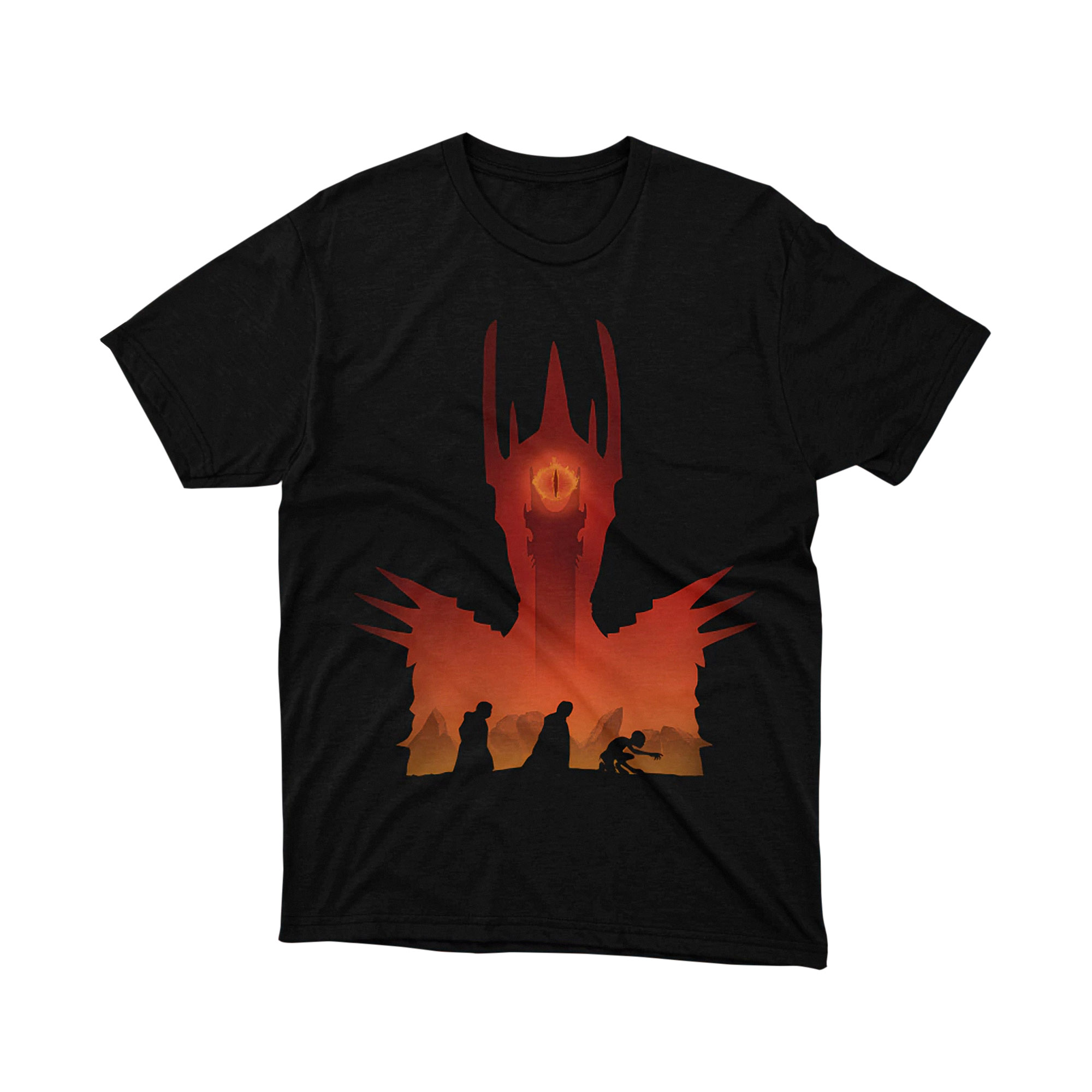 Sauron Dark Tower Silhouette Lord of the Rings T Shirt Red Sunset Shadow Unisex