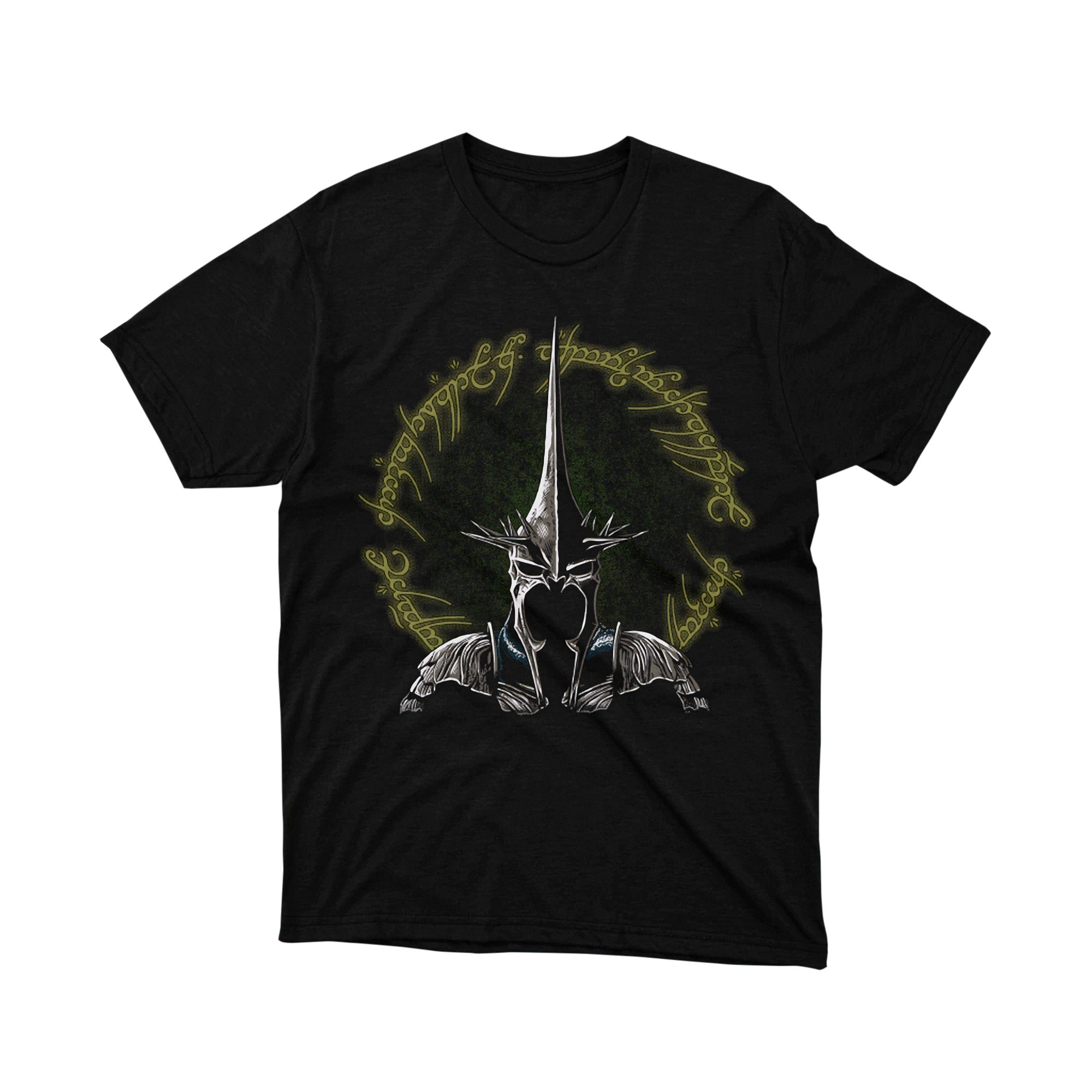 Sauron Helmet One Ring Script Black Lord of the Rings T Shirt Classic Dark Unisex