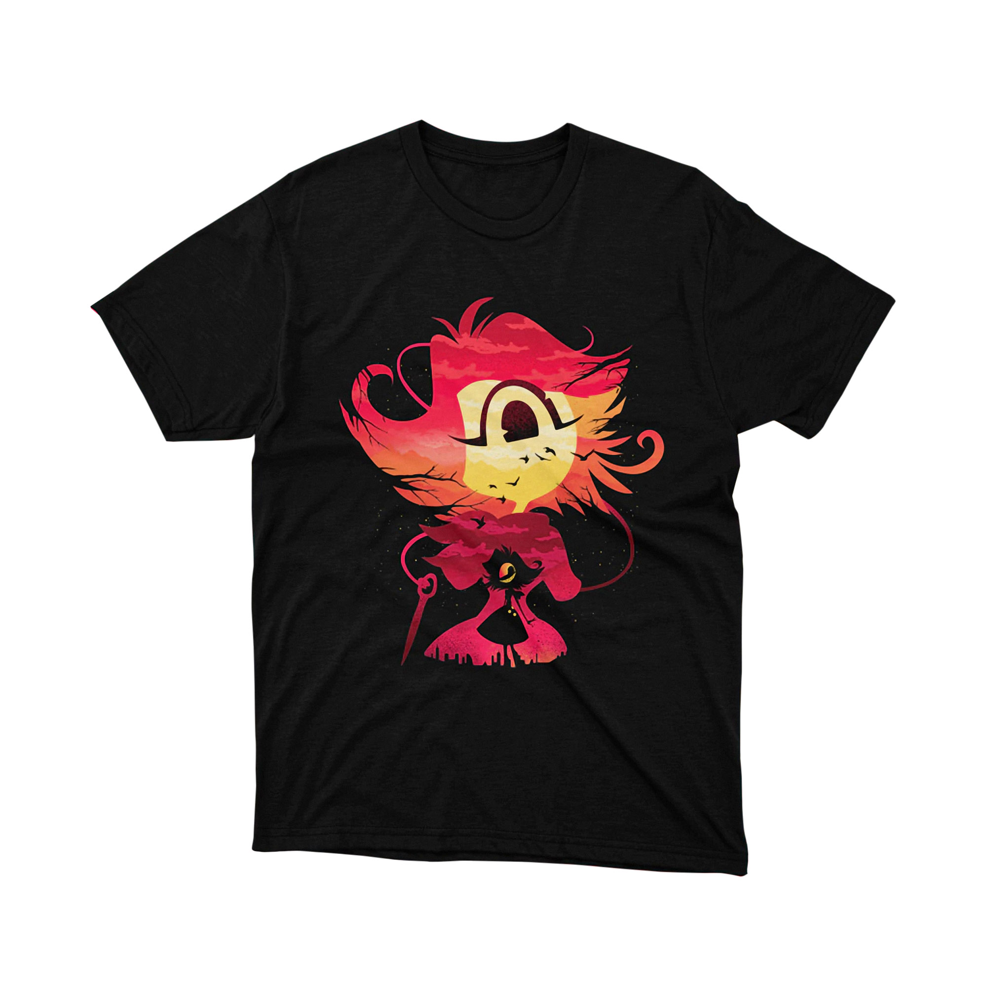 Scarlet Sunset Wizard Girl Staff Fantasy Art Magic Graphic Tee Unisex Shirt