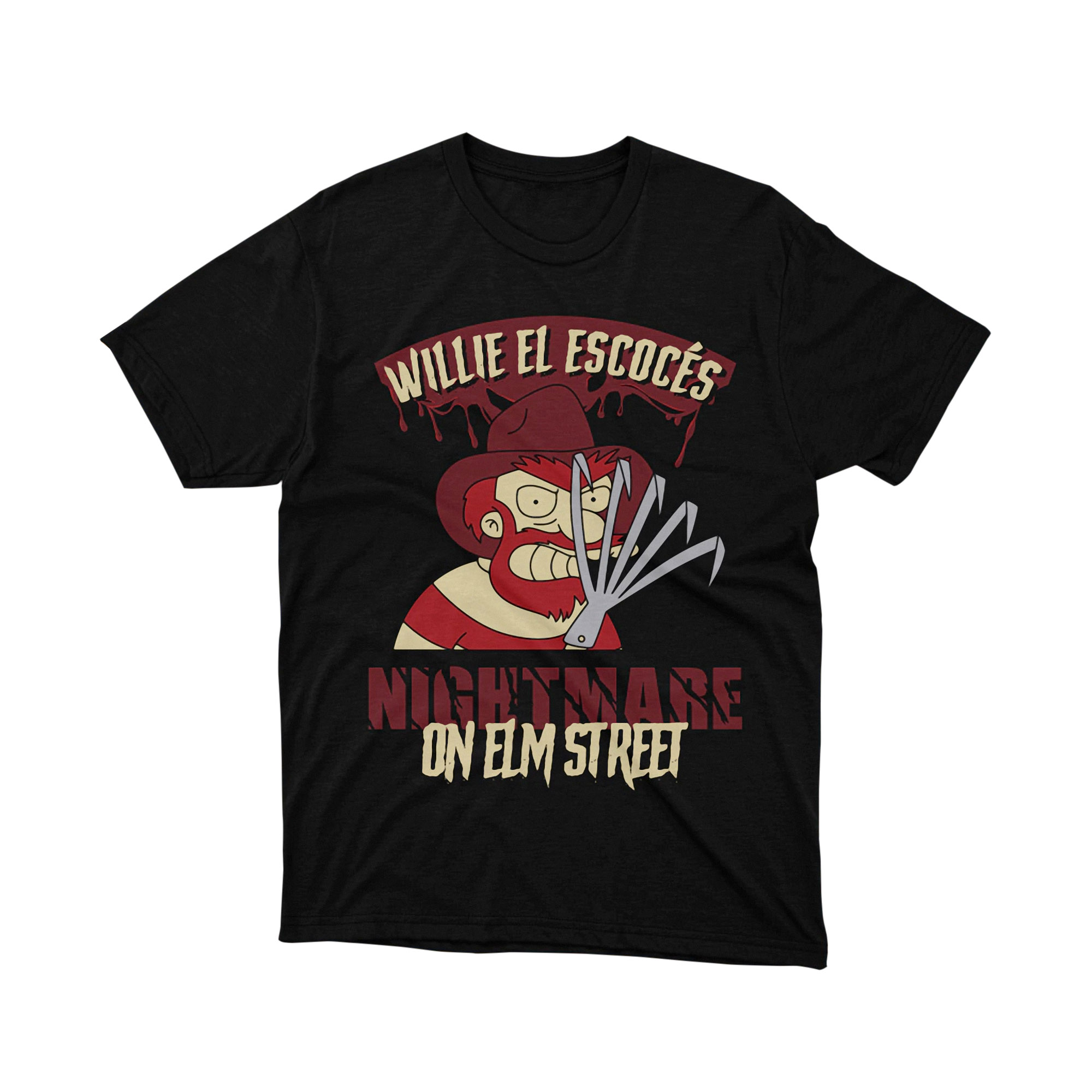 Scottish Willie Nightmare on Elm Street Parody Cartoon T Shirt Funny Halloween