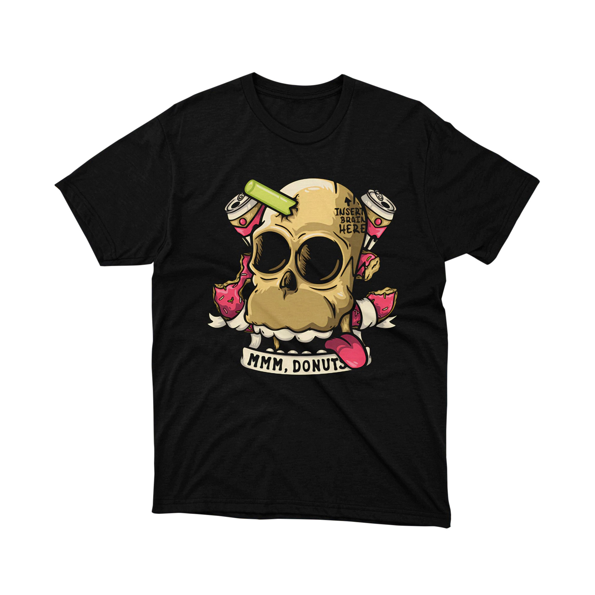 Simpsons Donut Skull MMM Donut Pink Frosting Soda Parody Horror Food Art Tee Shirt