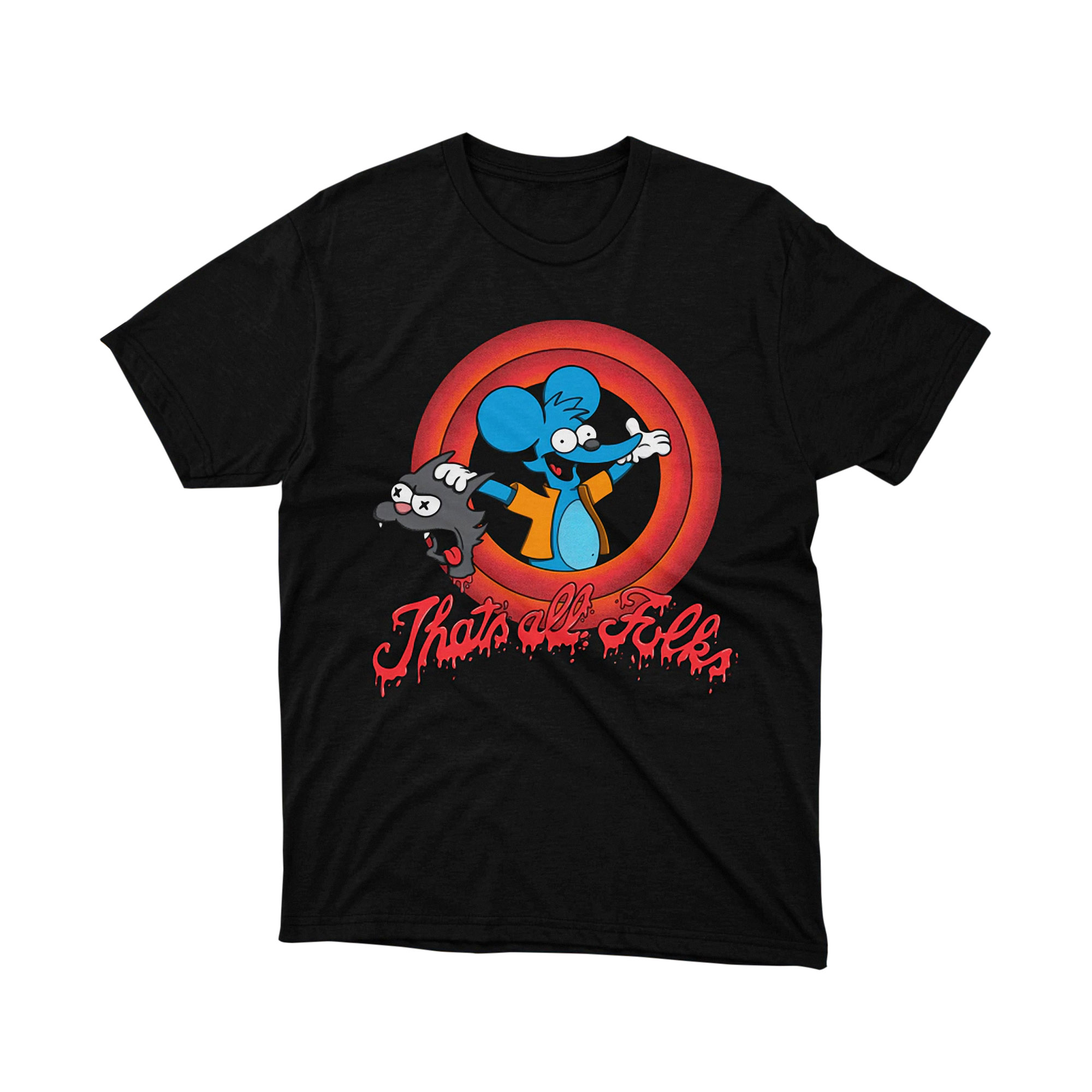 Simpsons Itchy and Scratchy That's All Folks Parody T Shirt