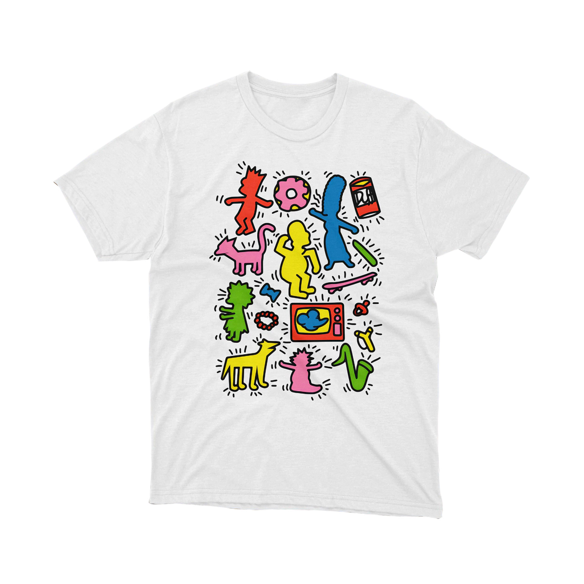 Simpsons Pop Art Culture Doodle Style Keith Haring Inspired Retro Cartoon Tee Shirt