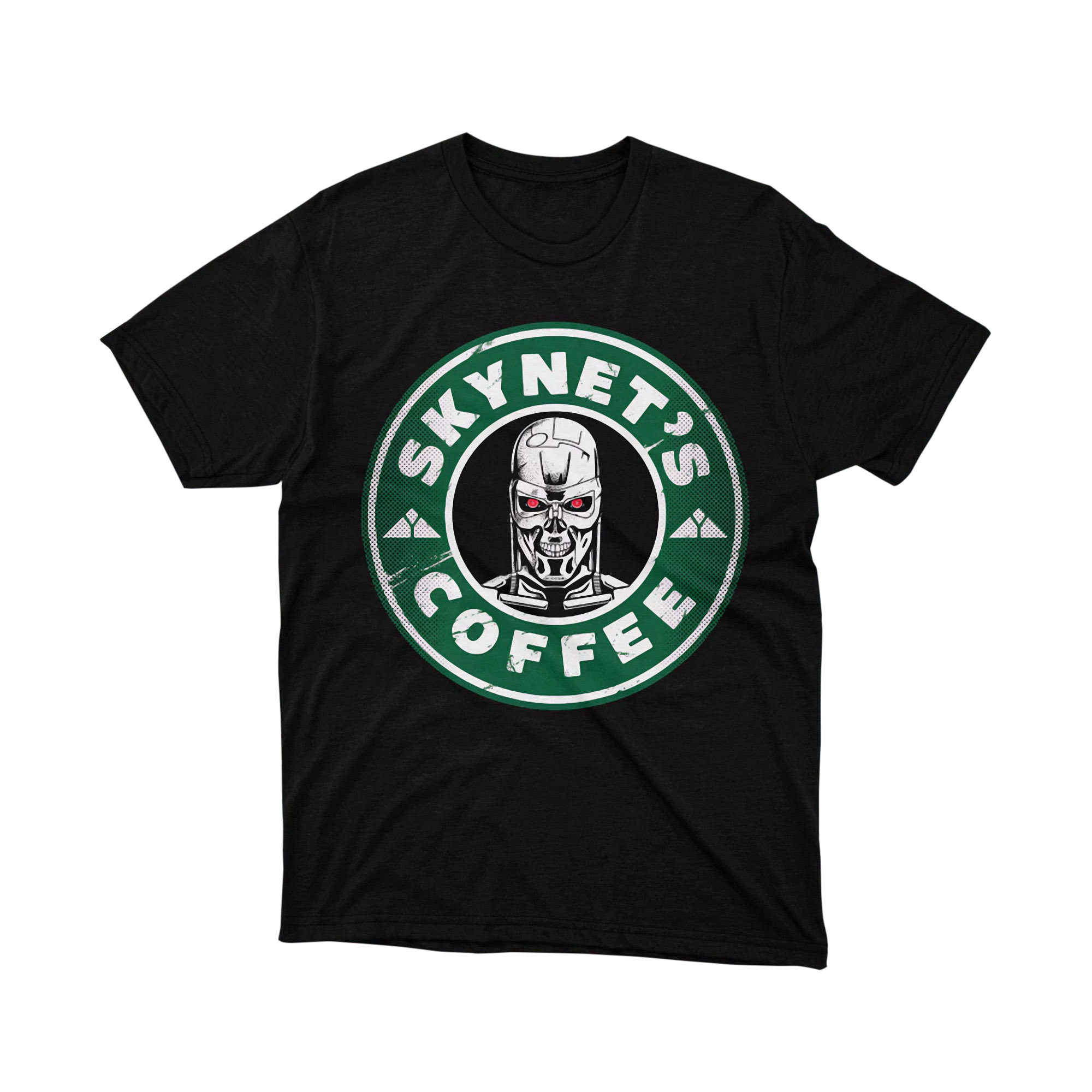 Skynet Coffee Logo Parody T Shirt Robot Badge Cafe Humor Sci Fi Unisex