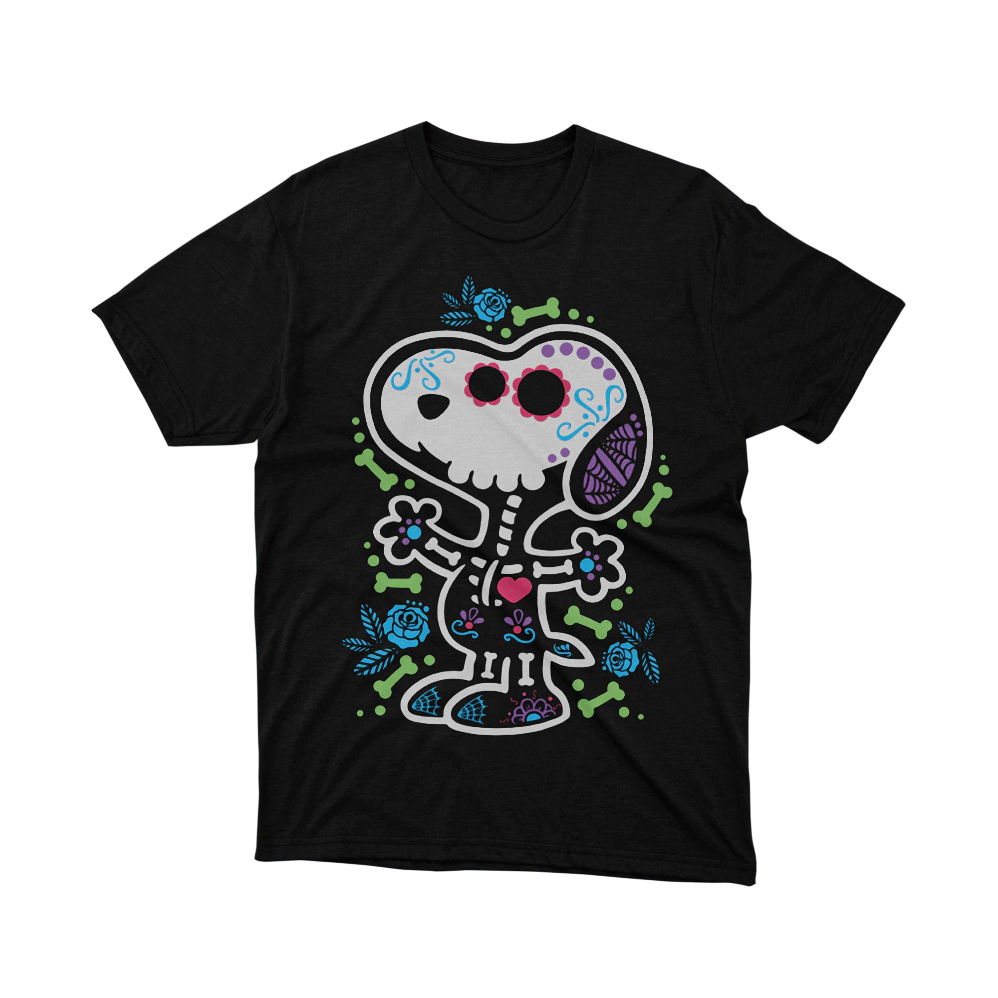 Snoopy Day Of The Dead Skeleton Art Cartoon Tee Shirt