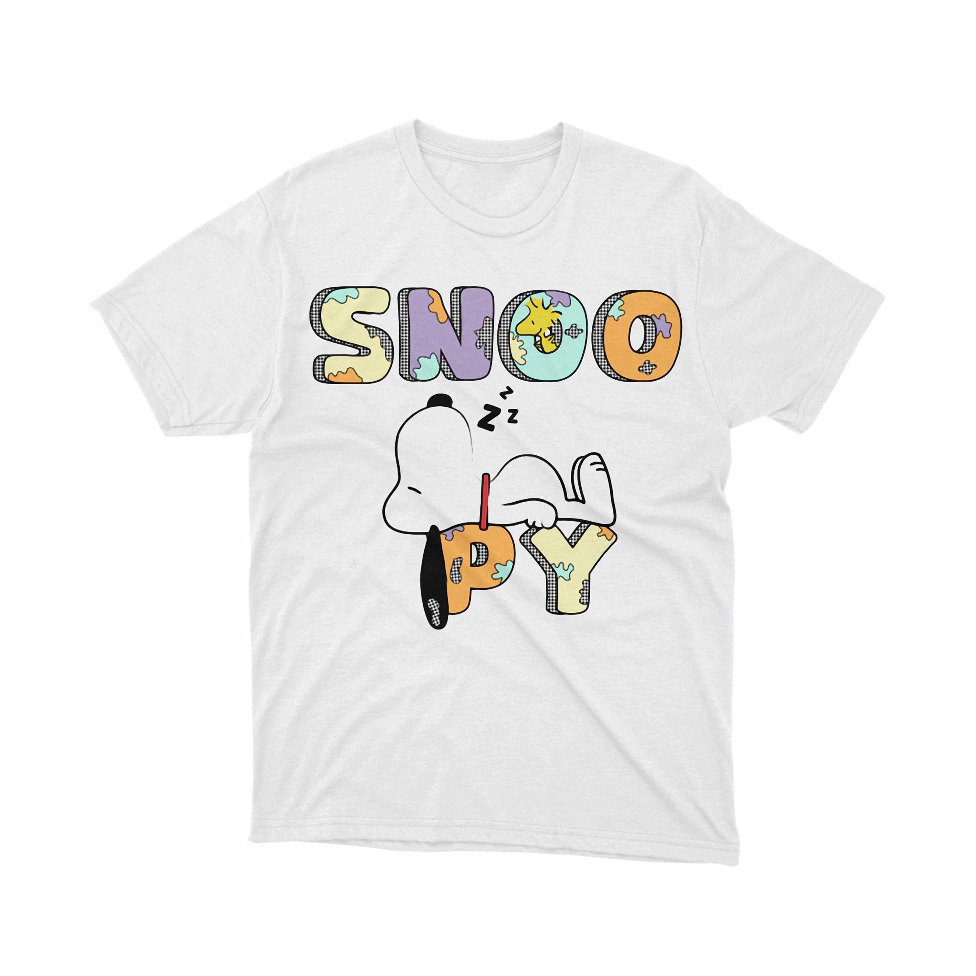 Snoopy Pastel Letters Sleeping Cartoon Tee Shirt