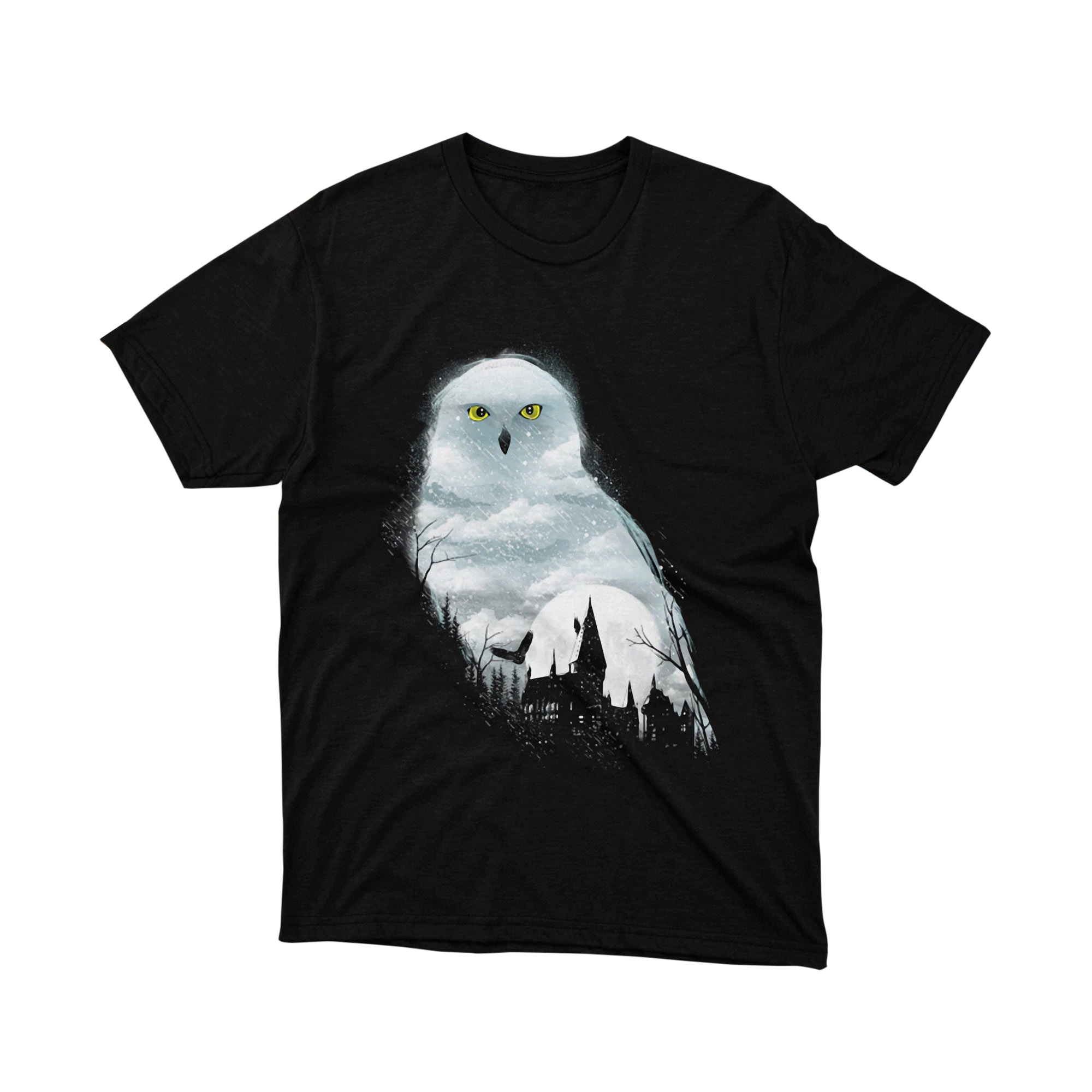 Snow Owl Magic Night Sky Hogwarts Castle Fantasy Animal Graphic Tee Unisex Shirt