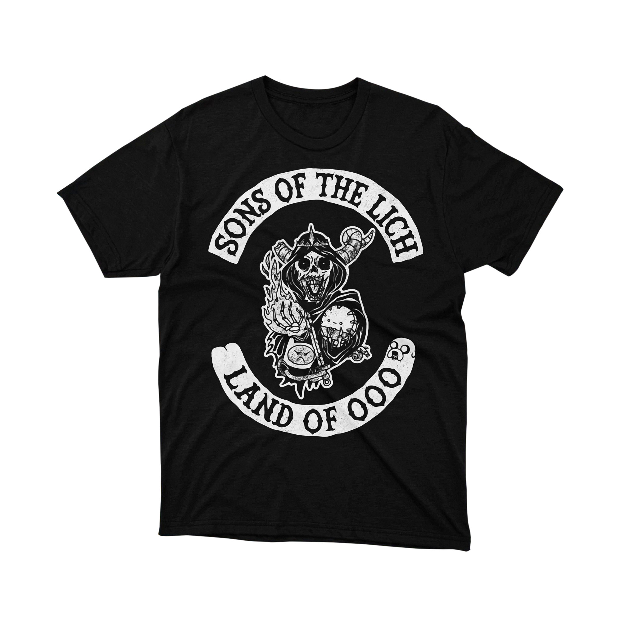 Sons of the Lich Land of Ooo Adventure Time Parody Biker Cartoon Art Tee Black Shirt