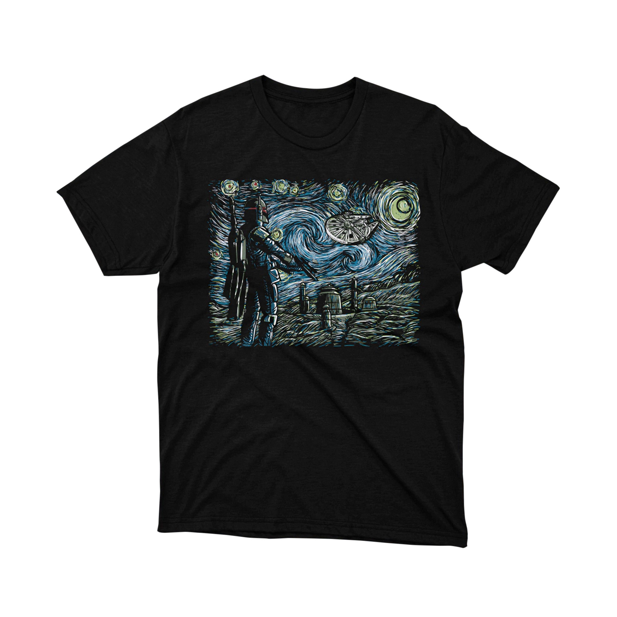 Star Wars Boba Fett Starry Night Van Gogh T Shirt
