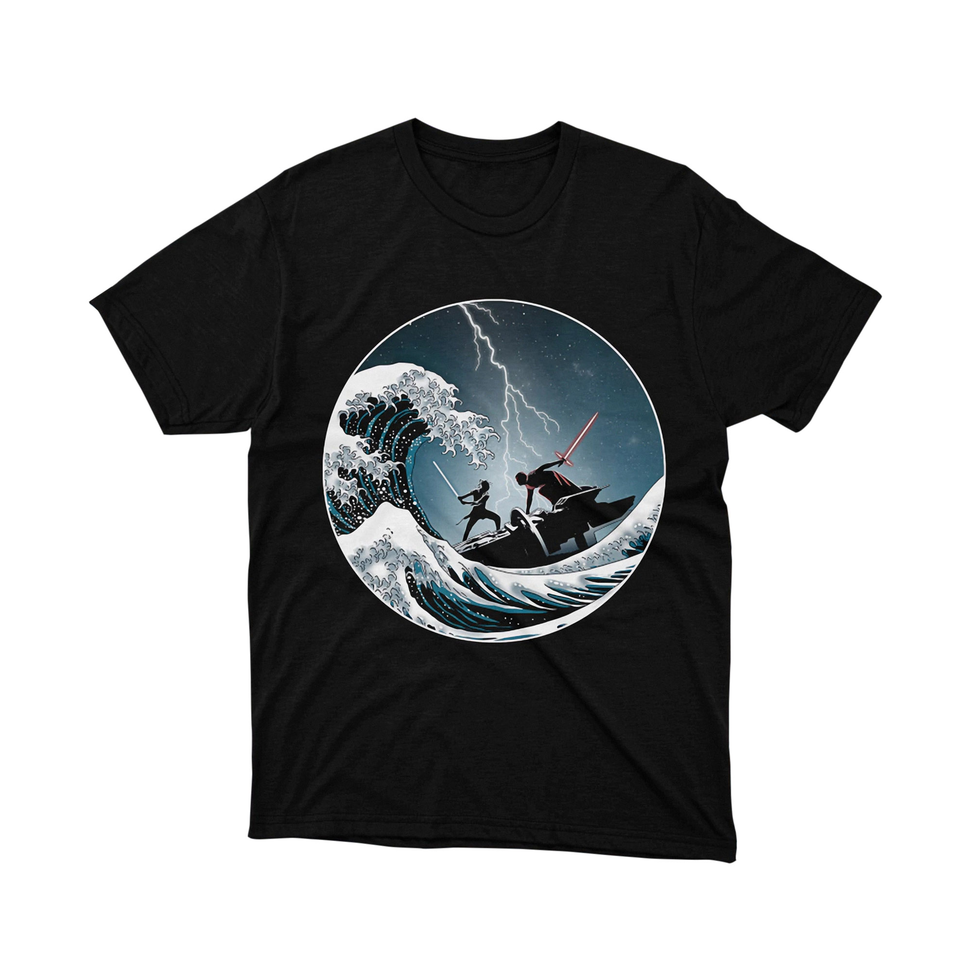 Star Wars Great Wave Samurai Lightsaber Battle Parody T Shirt Japanese Art Unisex
