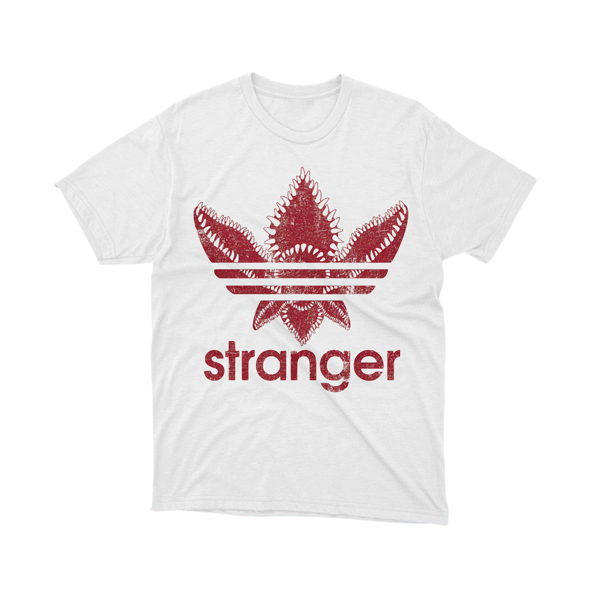 Stranger Red Demogorgon Adidas Parody T Shirt Distressed Logo Vintage Style Unisex