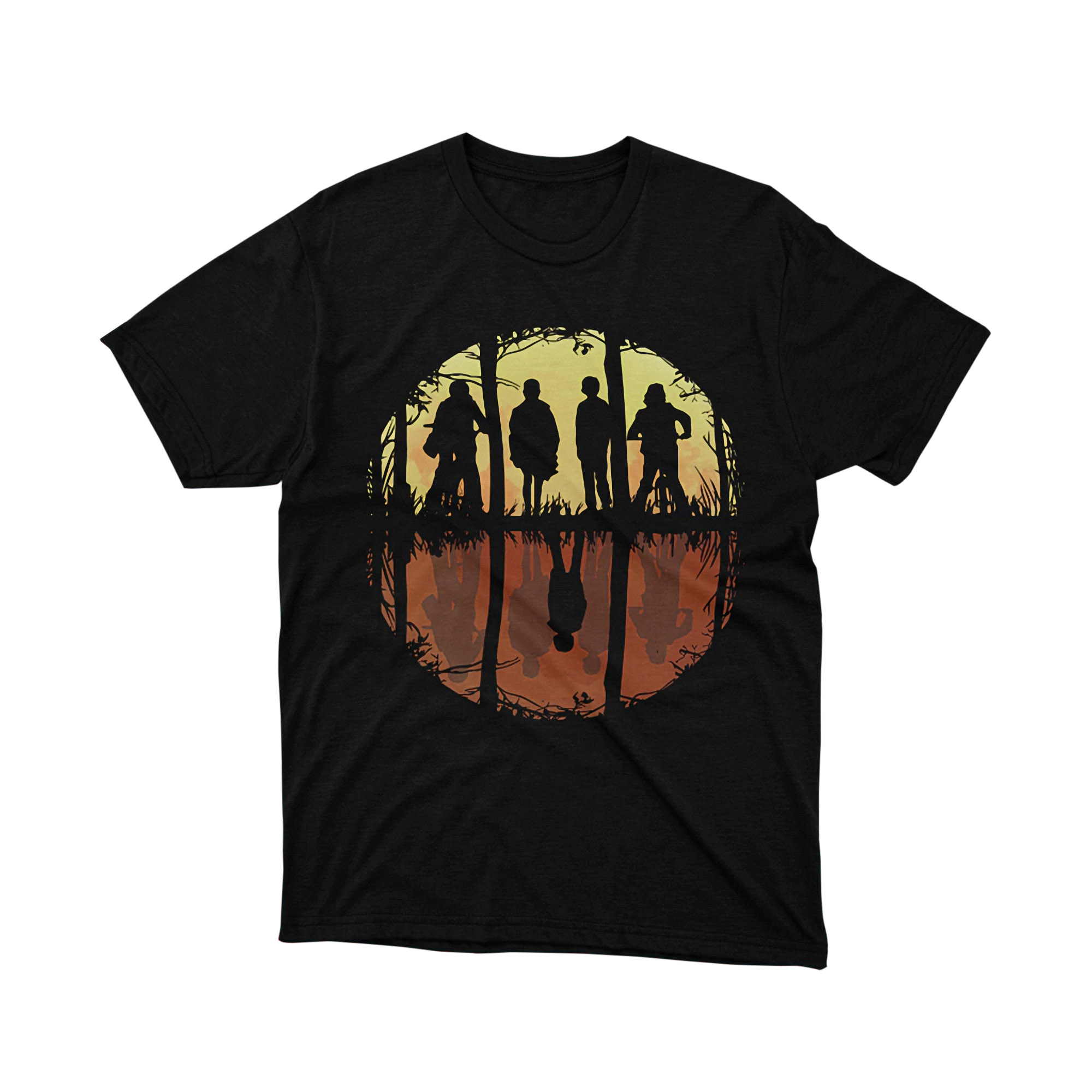 Stranger Things Party Silhouette Upside Down Reflection T Shirt