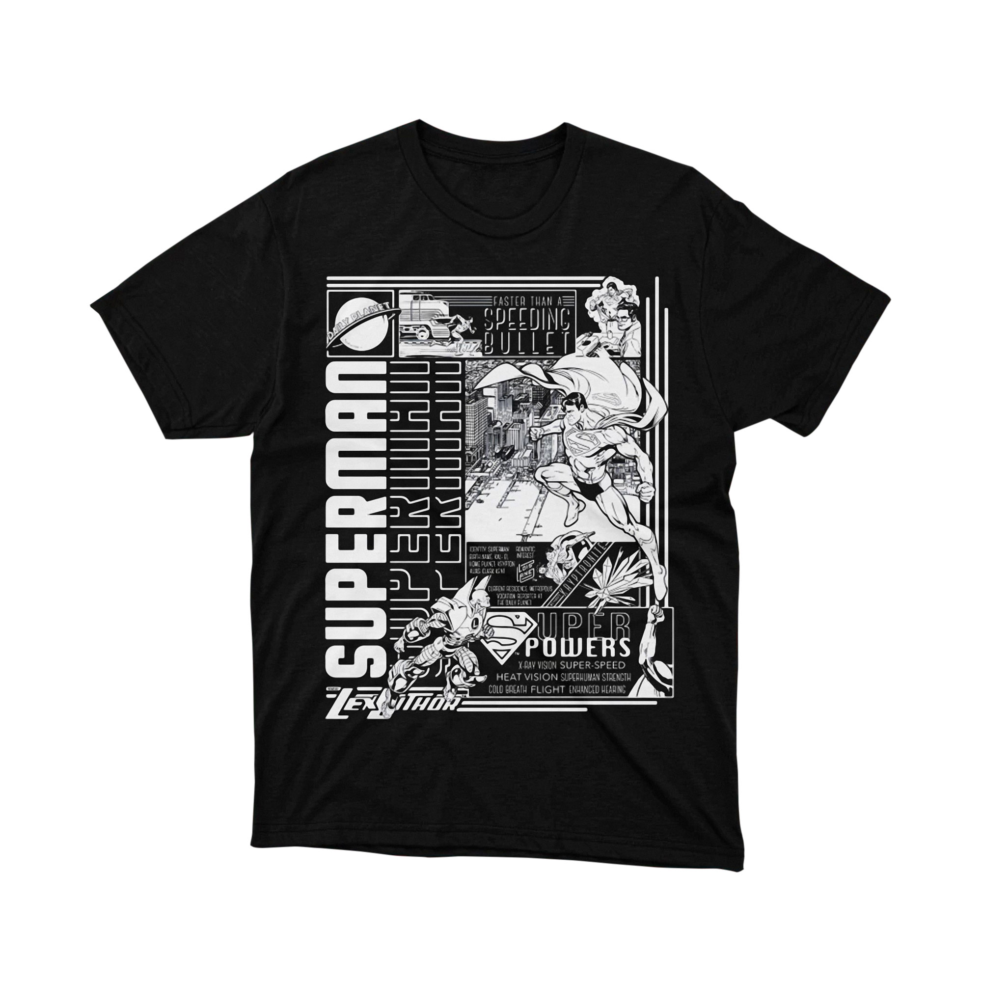Superman Black White Comic Info Parody T Shirt Hero Profile Unisex
